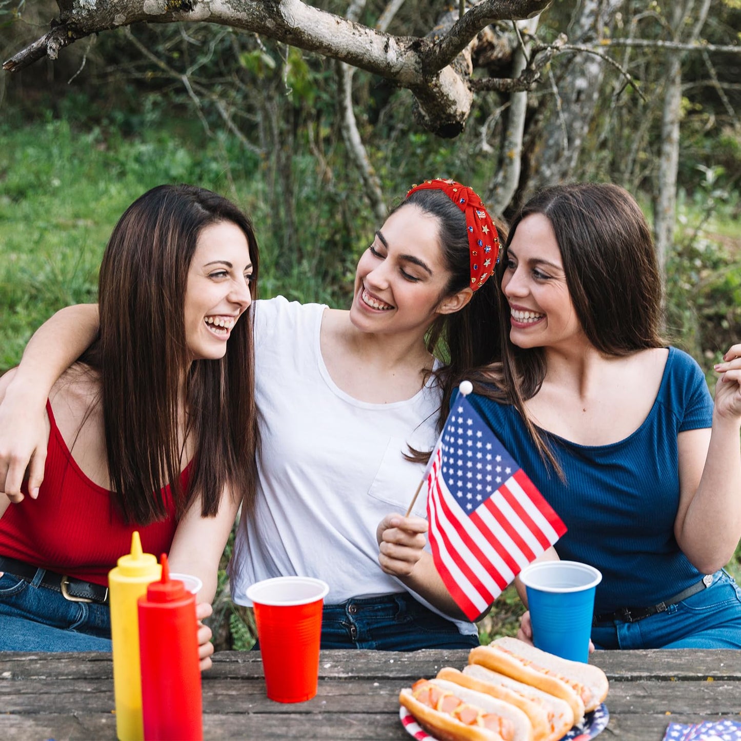 4th of July Headband for Women, Patriotic Knotted Head Band with Star Rhinestone American Flag, Fourth of July Hair Bands Red White Blue Hair Accessories for Independence Day Party Favors, Gifts