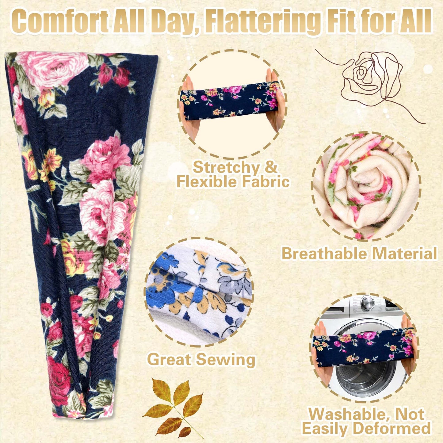 FARSYOD 6 Pack Headbands For Women Boho Headband Floral Wide Hair Bands Soft Sweat Band Fashion Head Band Workout Yoga Bandana Hairband Elastic Easter Hair Accessories