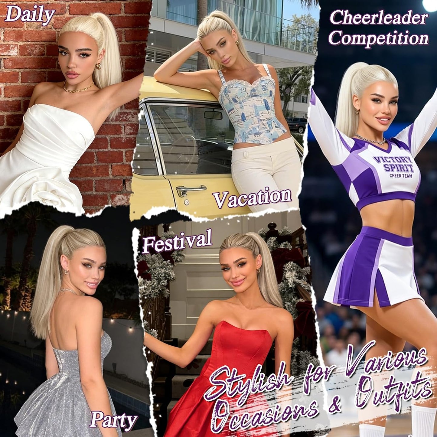 Straight Blonde Ponytail Extension - 16 Inch Soft Synthetic Drawstring Hairpiece for Daily Wear & Cheer Competitions