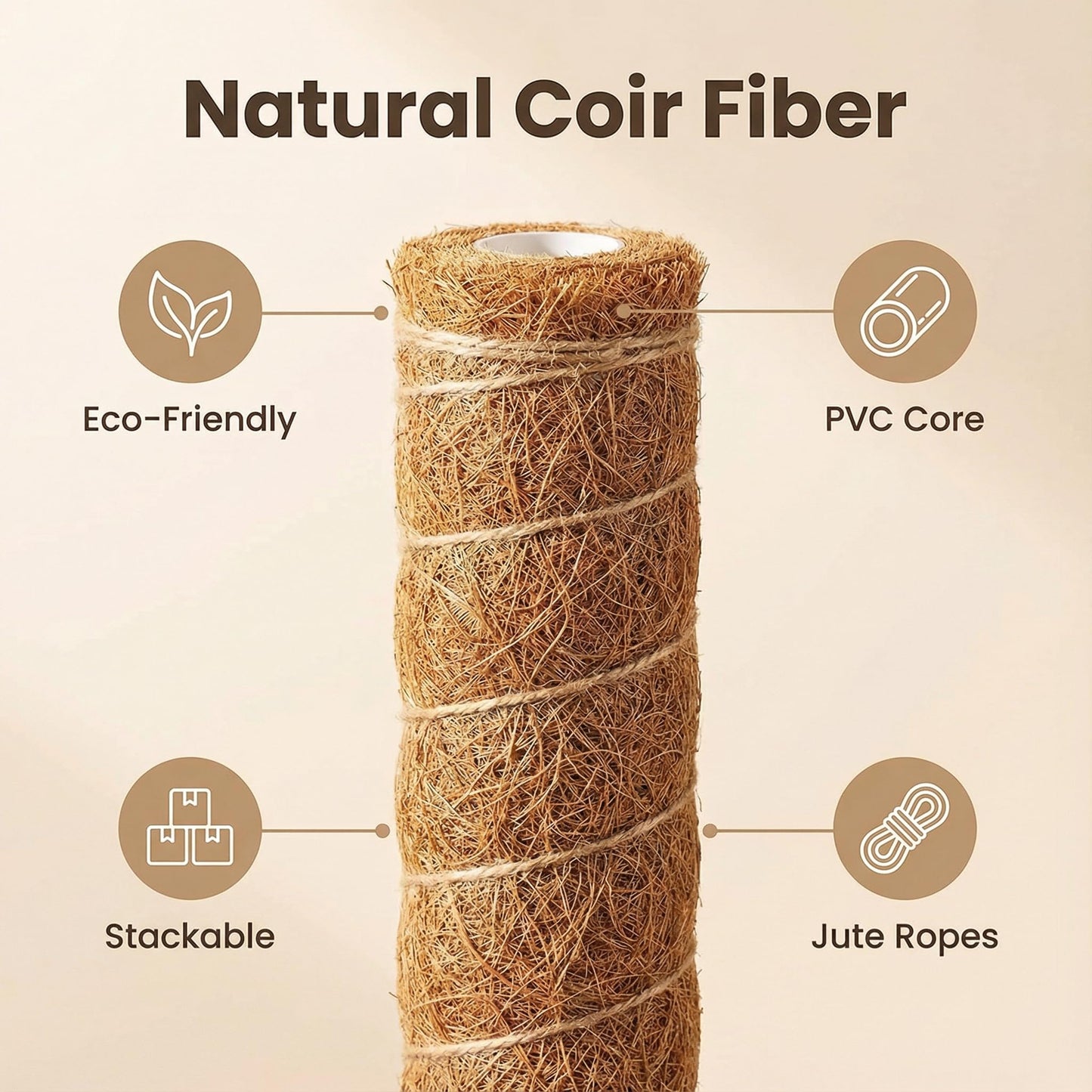 Woven Grass Columns for Climbing Plants - 2 Sets. Stackable Plant Support Columns, Made of Coconut Fiber, Suitable for Large-leaved Wisteria, Spider Plant and Indoor Potted Plants.