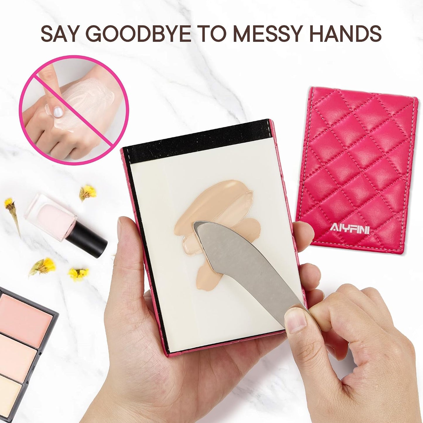 Pocket Makeup Palette Mirror - 100 Disposable Sheets & Spatula | Travel Toiletry Essentials for Makeup Artists