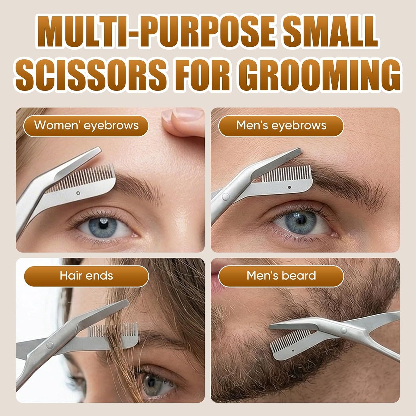Eyebrow Trimmer Scissors - Stainless Steel Precision Cutter for Sleek Shaping | Grooming Kit for Men & Women (Black)