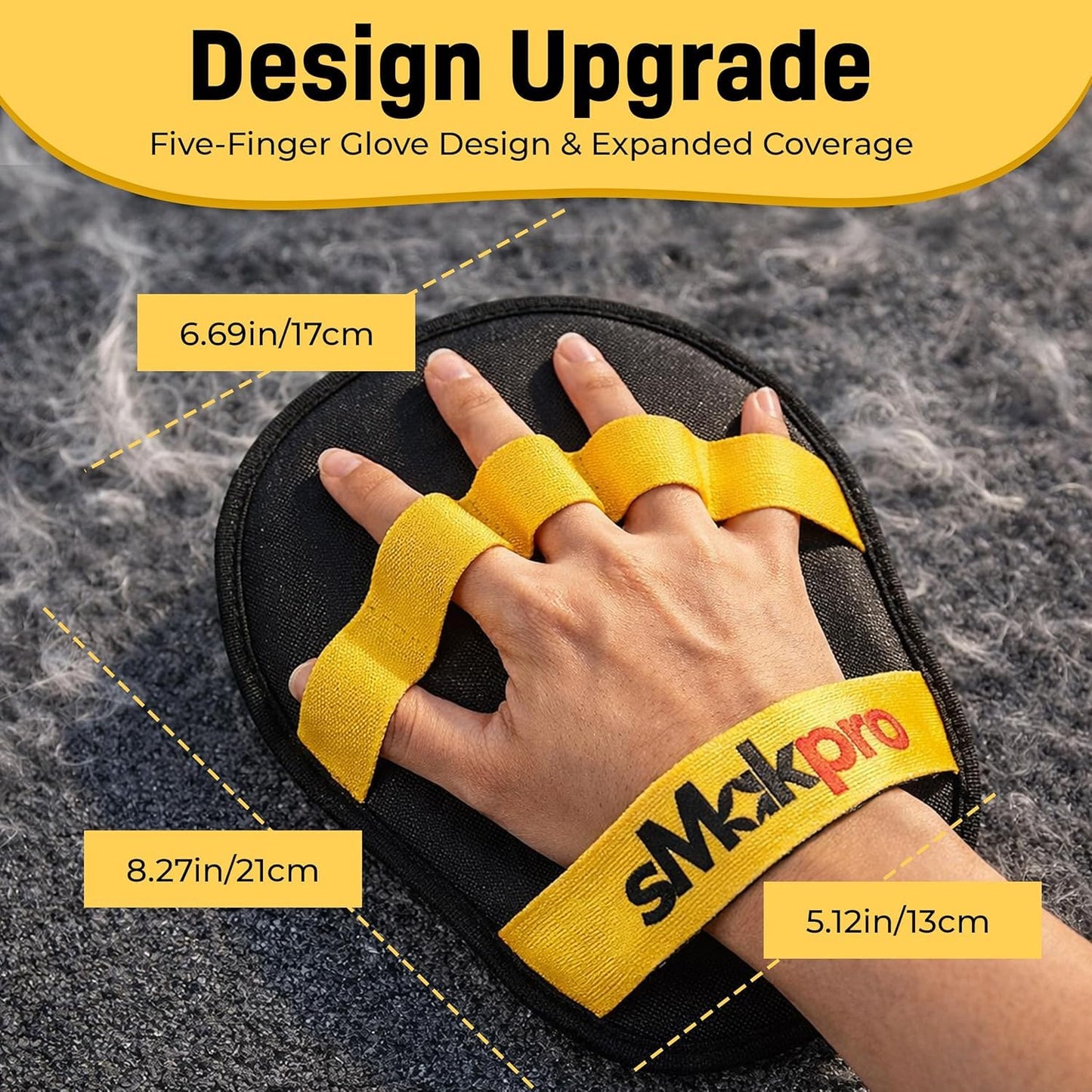 Smakpro Cat Hair Remover Gloves with 19" Adjustable Handle Brush - Five Finger Magic Gloves | Reusable Pet Fur Remover Mitt | Dog Hair Removal Electrostatic Tool for Lundry Carpet Bedding Clothes