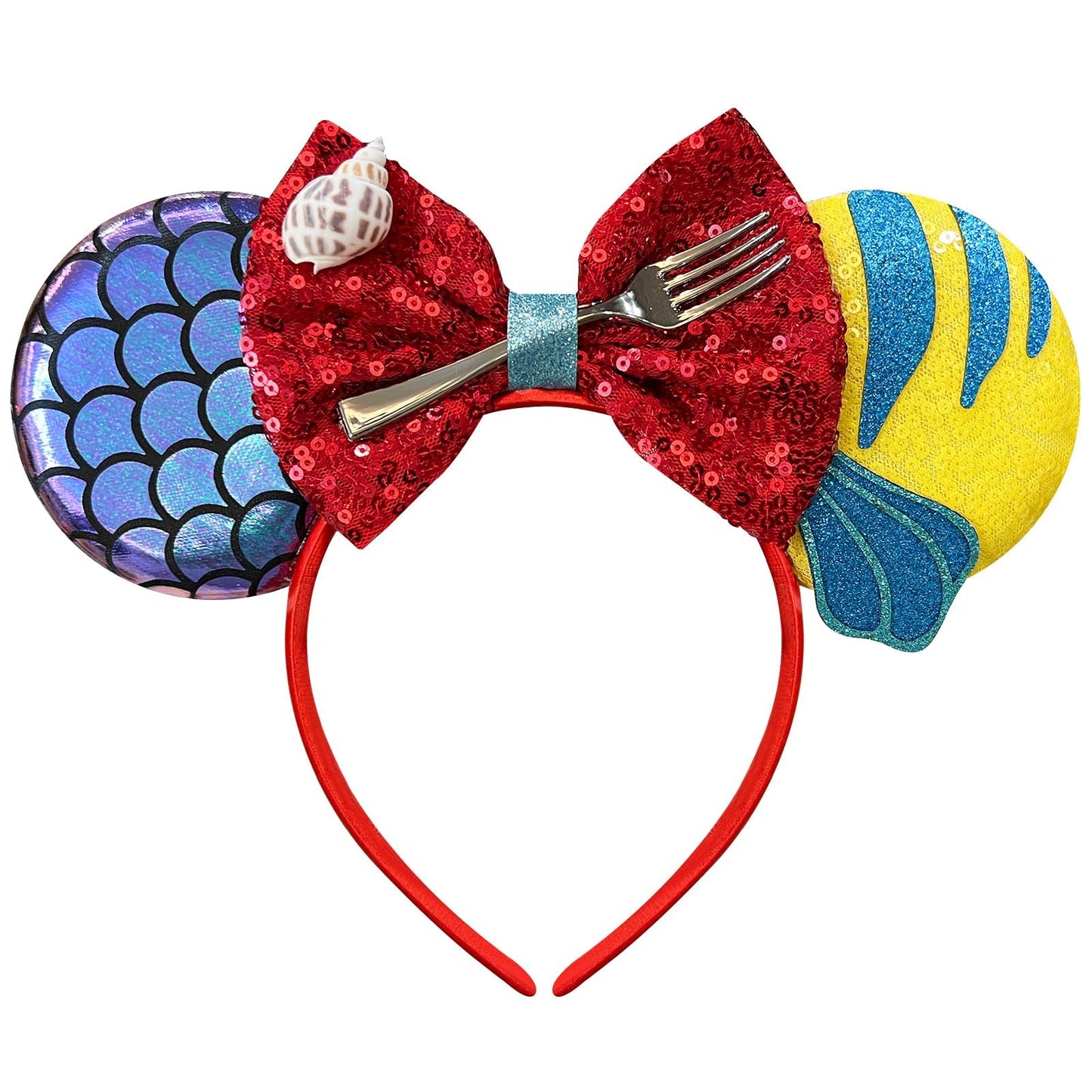 Bmobuo Mermaid Mouse Ears Headband for Women, Fish Scales Ears Sequin Bows