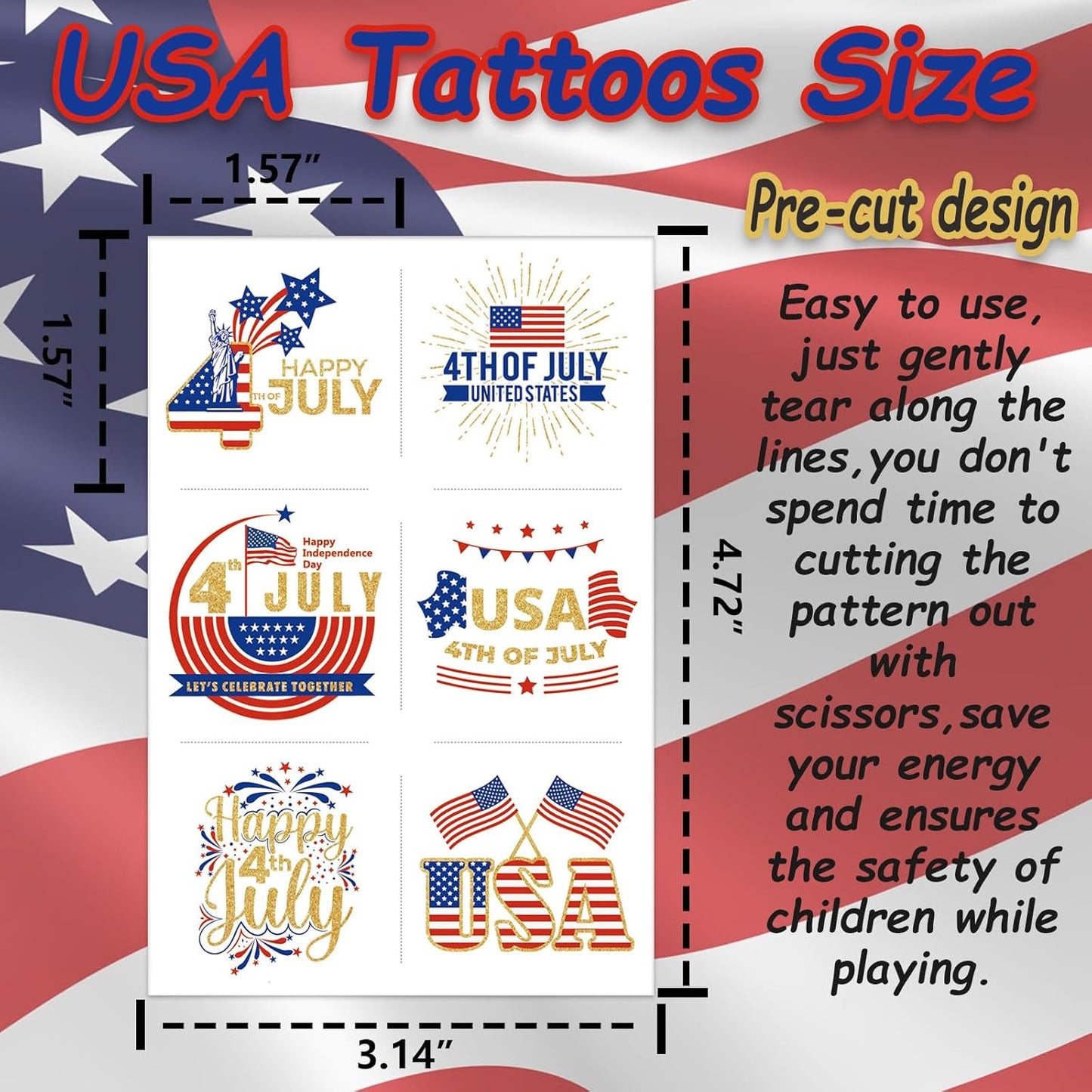 Fourth of July Temporary Tattoos for Kids - 180 Patriotic USA Flag Designs | Red, White & Blue Party Supplies