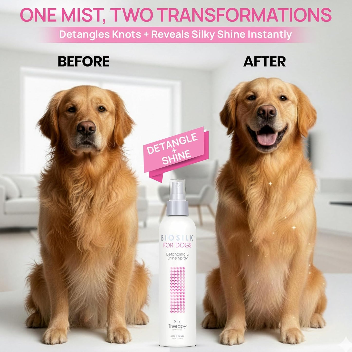 BioSilk for Dogs Detangling & Shine Spray - pH Balanced Leave-In Mist with Silk & Vitamins | 8 Fl Oz