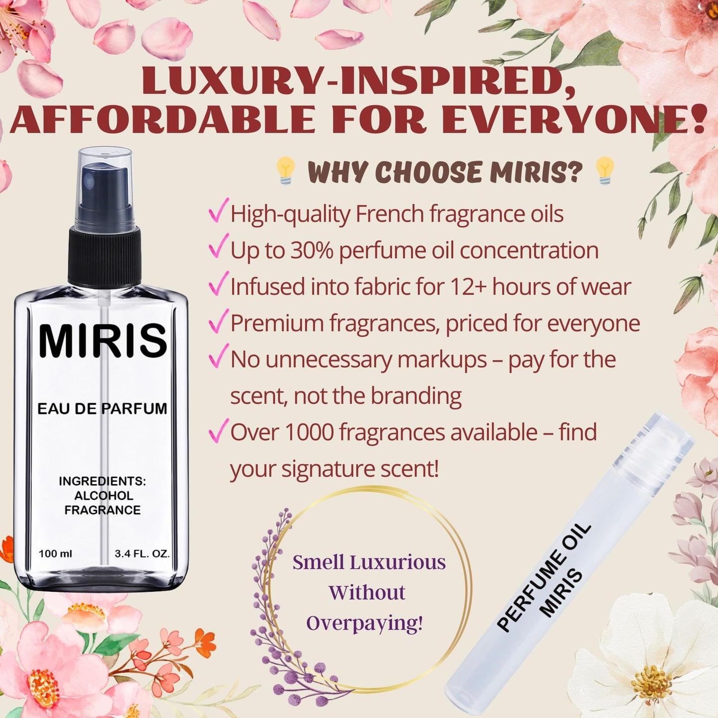 MIRIS No. 663897, Inspired by Rose 1969, Long-Lasting Unisex Eau de Parfum for Women & Men, Spray 3.4 Fl Oz / 100 ml