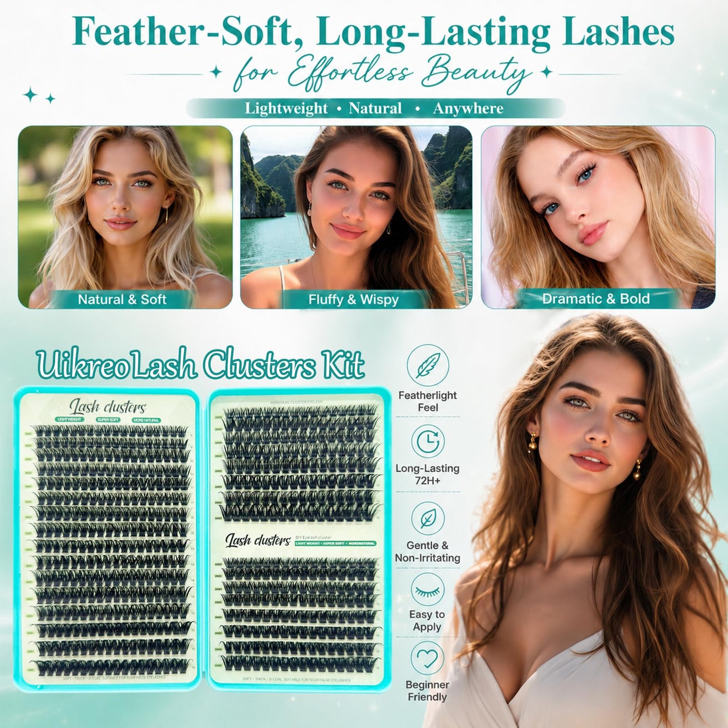 Lash Clusters Kit, 640 Pcs Eyelashes Lash Clusters D Curl 9-16mm