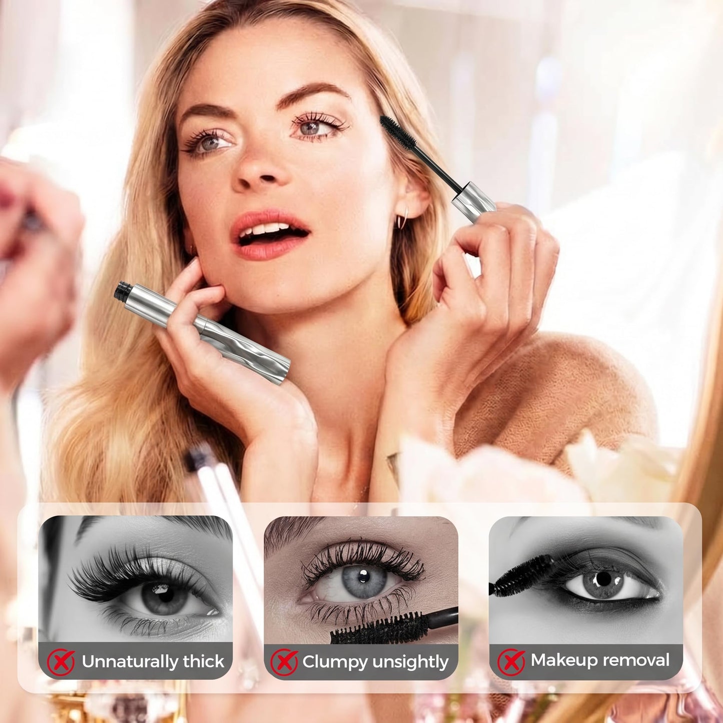 Waterproof Mascara, 2026 New Metal Wand Mascara with Waterproof Quick Drying Formula, Volumizing Lengthening and Curling for Natural 3D Lashes and Definition (Black,2PCS)