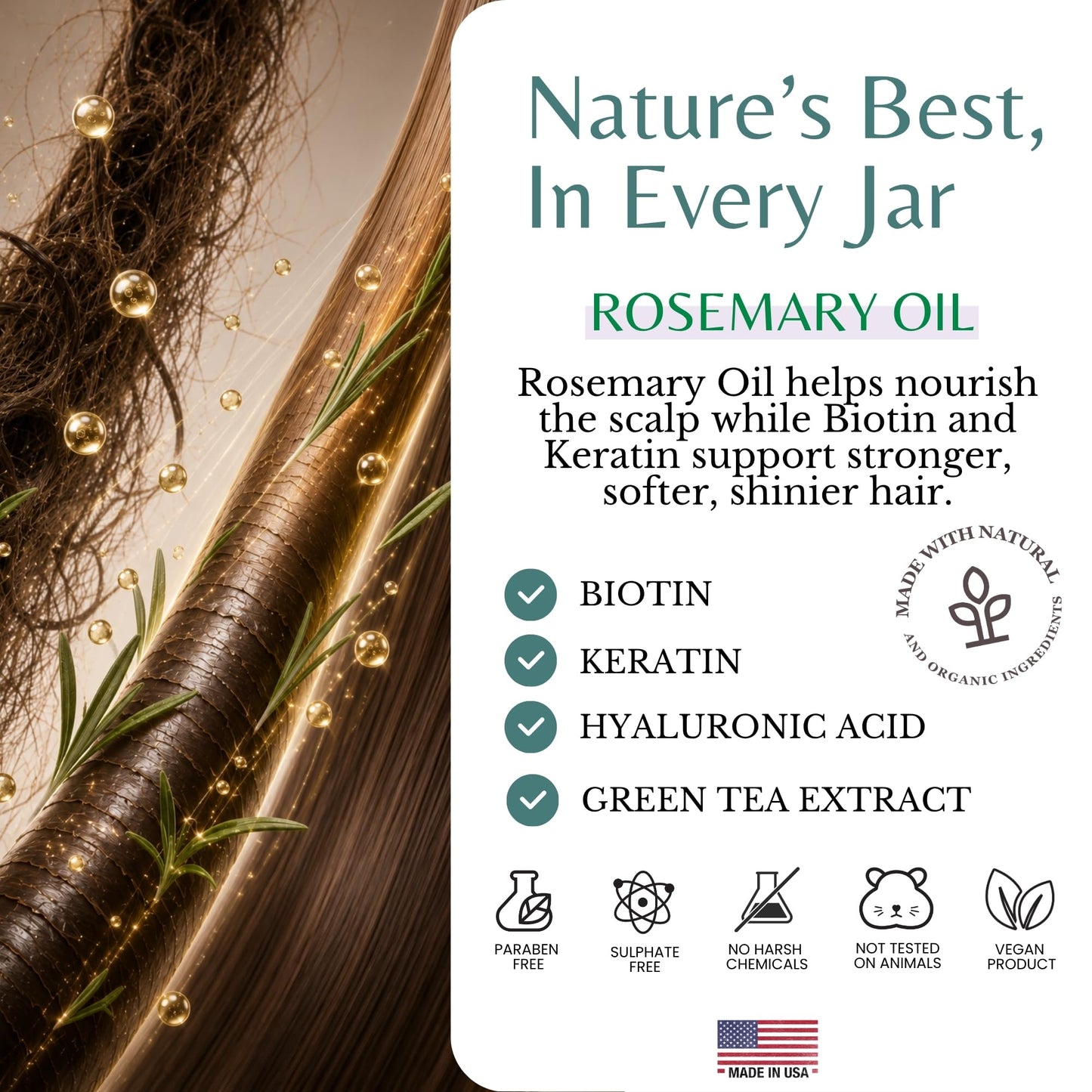 EDENIKA BOTANICALS Rosemary Hair Mask with Rosemary Oil & Biotin, Deep Conditioning Hair Treatment, Helps Strengthen Hair, Hydrates & Moisturizes, Supports Thicker-Looking Hair, Sulfate-Free