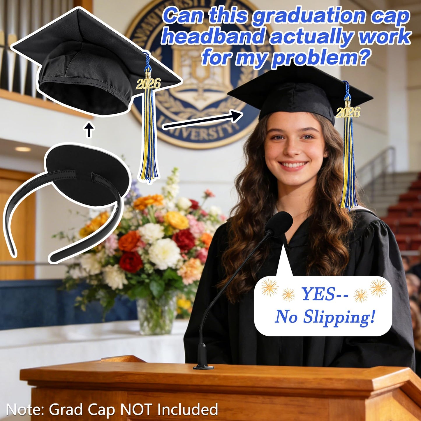 Suyeah Graduation Cap Headband, Secures Your Grad Cap Upgrade Insert Hairstyle Hat Accessories Hairband, Grad Hat Hairband Insert, 2026 Graduation Gifts