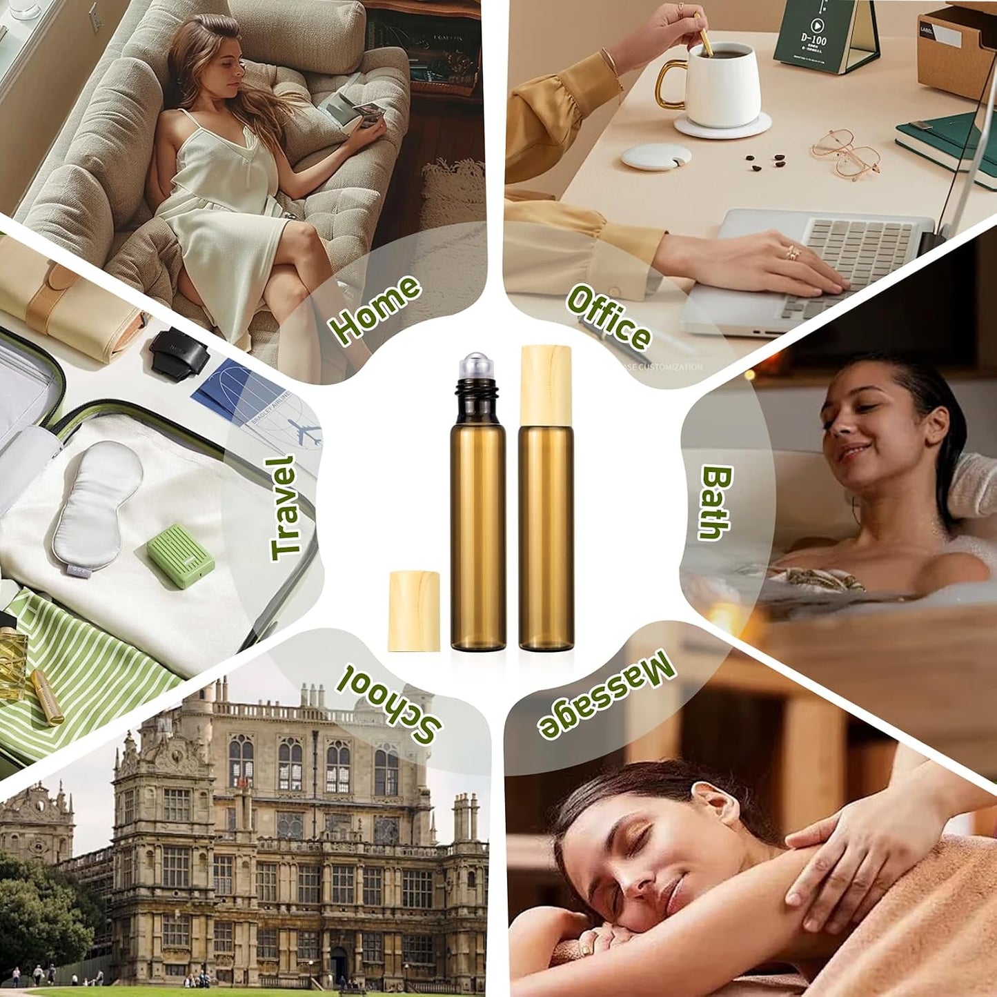 Amber Glass Roll-On Bottles - 10mL Leak-Proof Refillable Essential Oil & Perfume Containers | 8 Pack for Travel & DIY