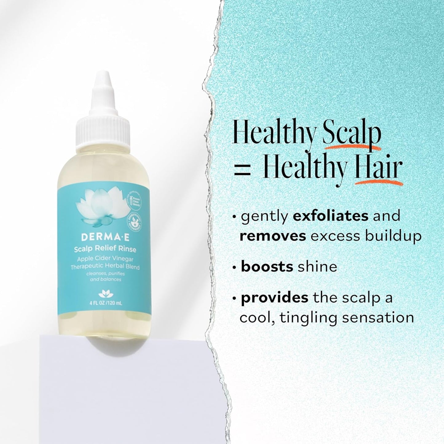 Derma E Scalp Relief Rinse - Salicylic & Lactic Acids Exfoliate Build-Up | 4 Fl Oz, Herbal Blend for Shine & Soothing