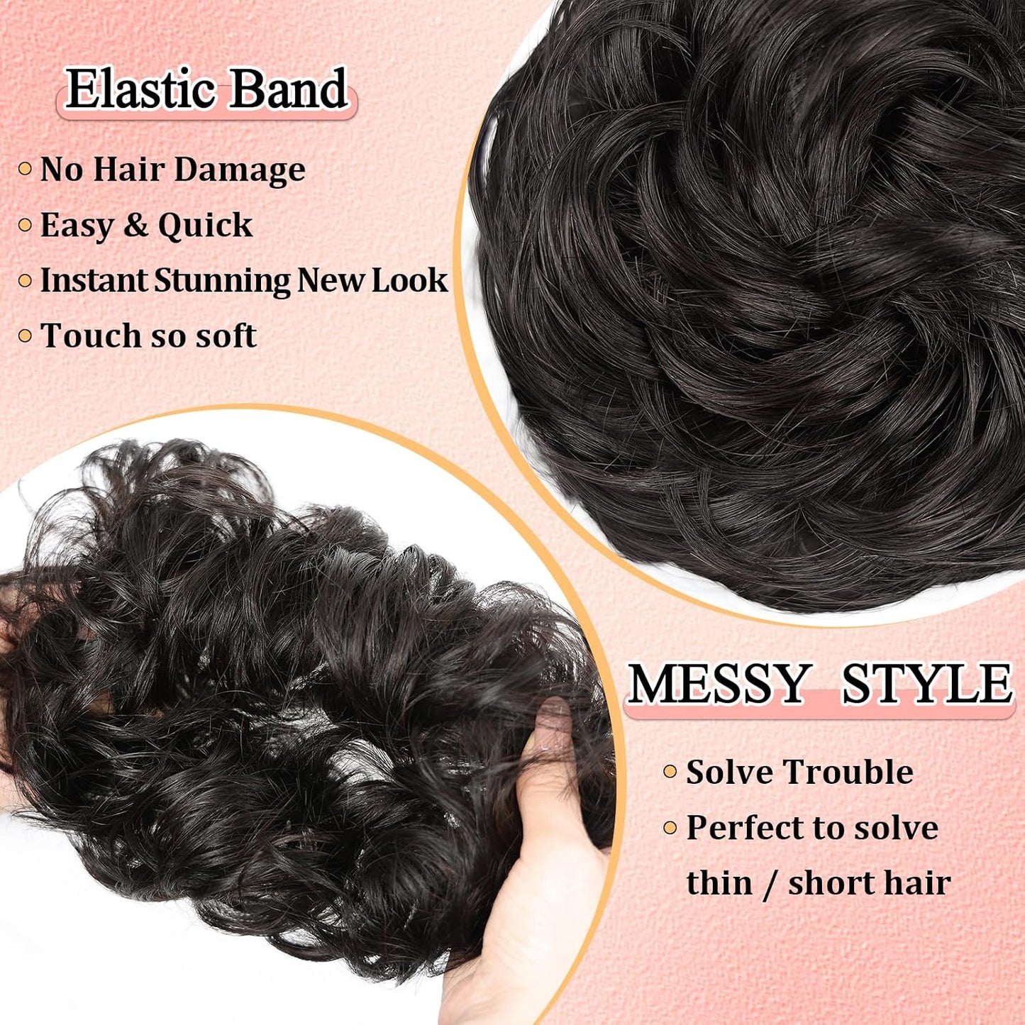 Messy Bun Hair Piece - Real Human Hair Thick Fluffy Donut Updo | Natural Black Ponytail Extension