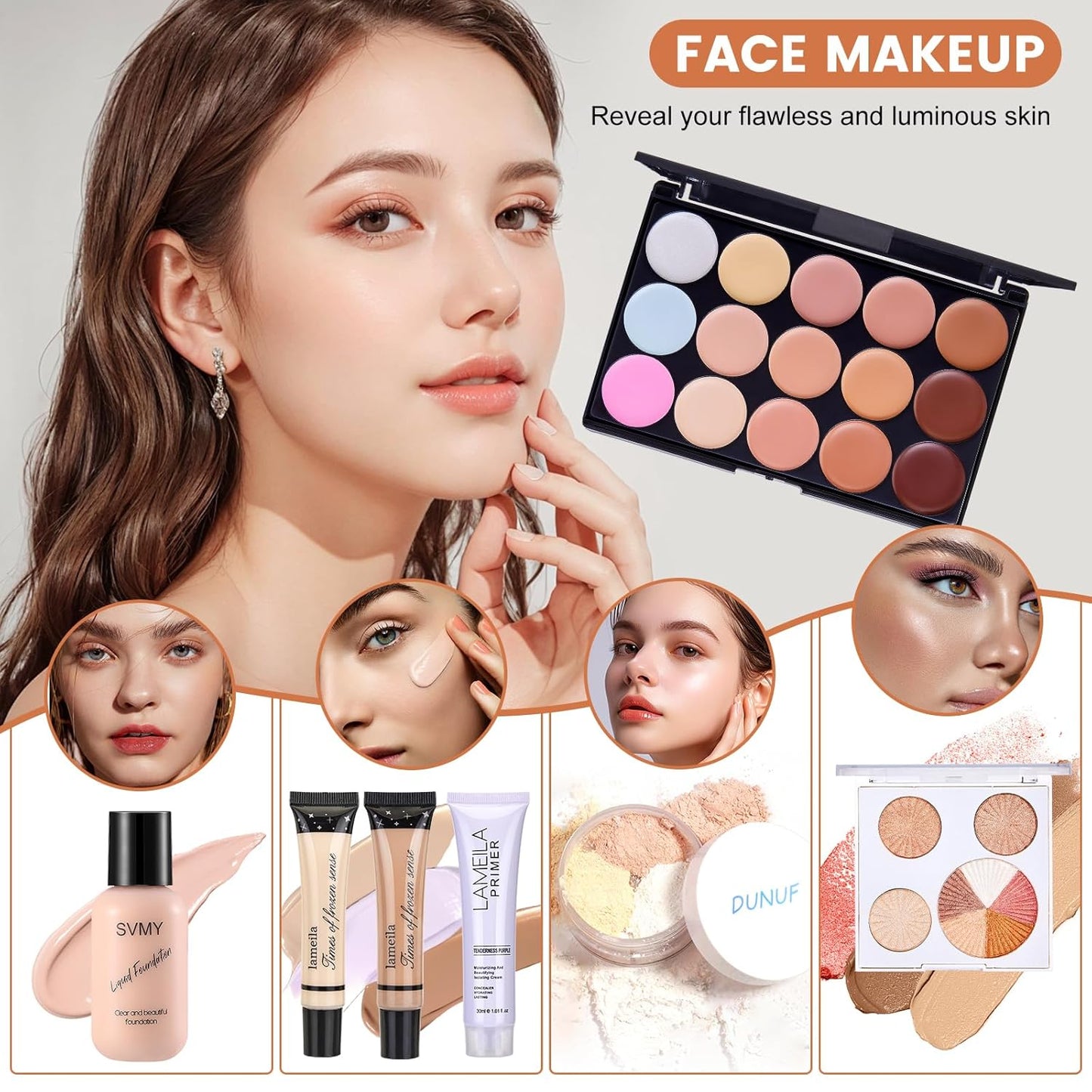 Makeup Kit for Women - All-in-One Essential Set with Foundation, Eyeshadow Palette, Lipstick & Brushes | Perfect Gift Bundle