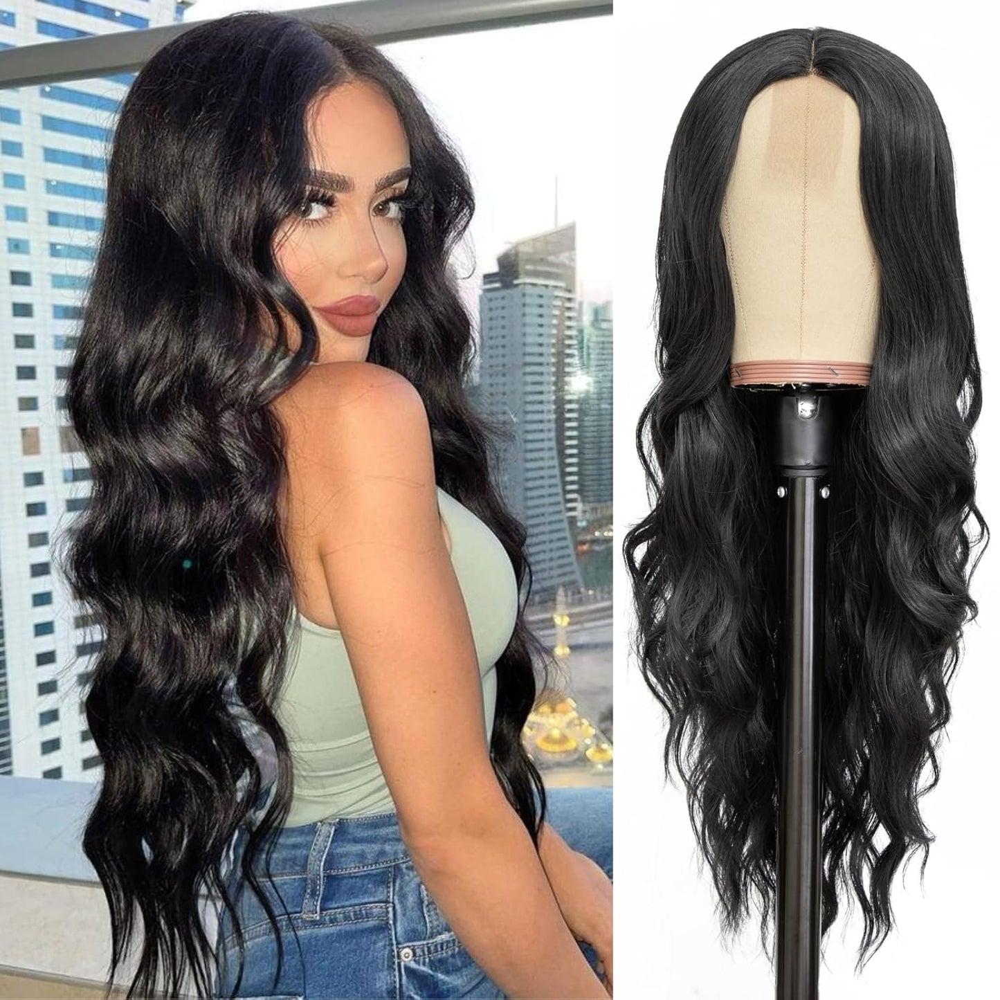 NAYOO Brown Wigs for Women - Long Curly Wavy Hair | Heat Resistant Synthetic Fiber, 24 Inches