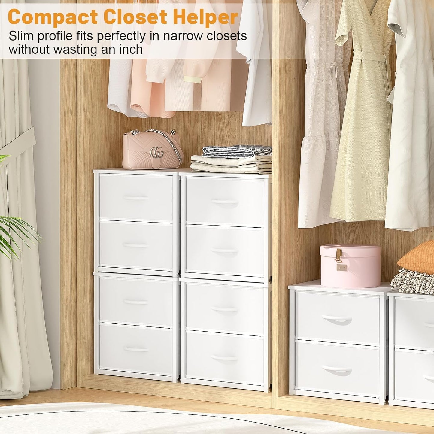 Stackable Storage Drawers - White Closet Organizer with Wooden Top & Metal Frame | Versatile Dresser for Bedroom & Living Room