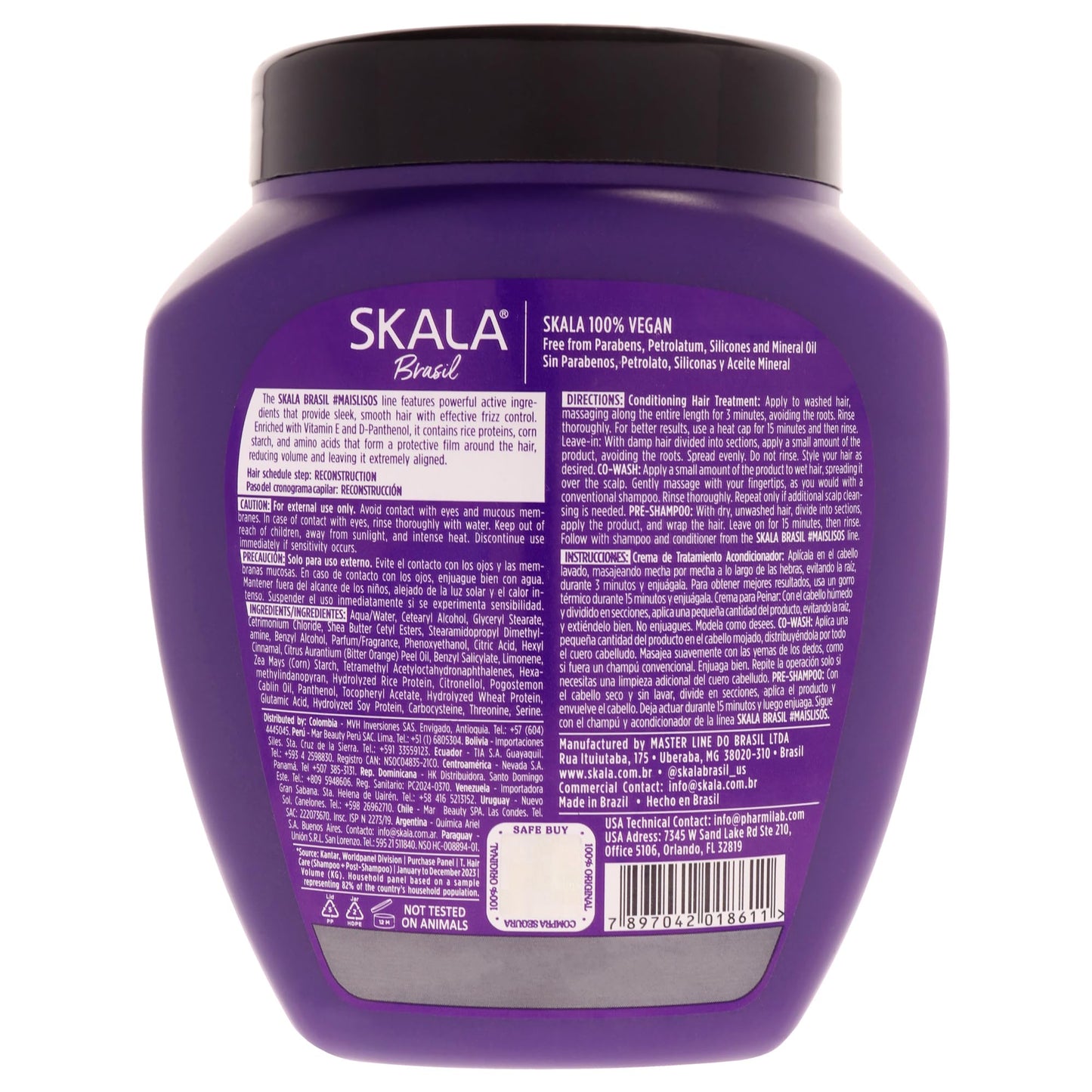 SKALA #Mais Lisos 2 in 1 Treatment Cream & Leave In Conditioner for Straight or Frizz-Prone Hair, Vegan Hair Mask with Rice Protein, Deep Hydration Mask, Softening & Smoothing Care, 1000 g (Pack of 3)