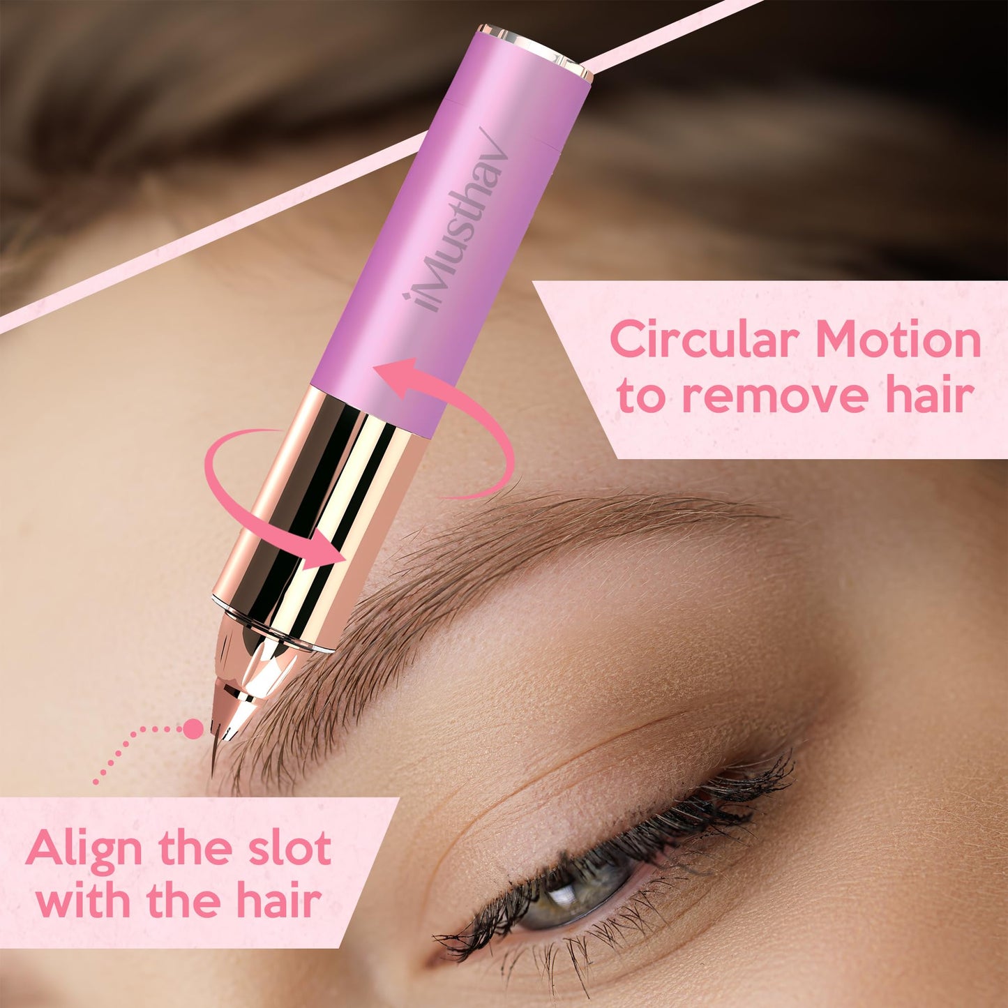 Mini Portable Painless Eyebrow Remover Trimmer for Women, Eyebrow Razor Epilator Pen,18K Gold-Plated Hypoallergenic Precision Pencil-tip. 360° LED Light for Instant and Painless Hair Remover.