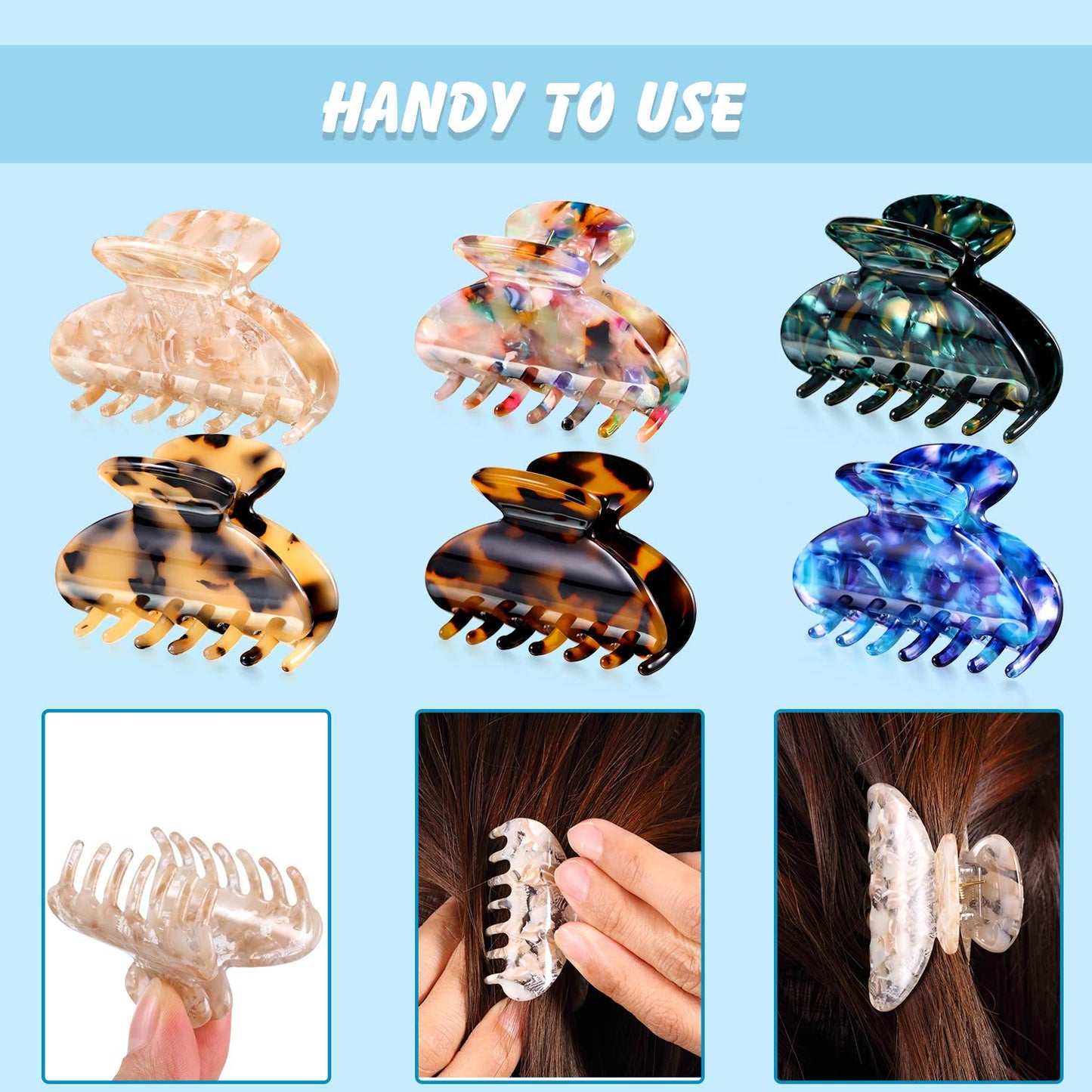 6 Pieces Tortoise Shell Hair Claw Clip for Women 2 Inch Medium Tortoise Hair Clip French Resin Clamp for Woman, Assorted Design
