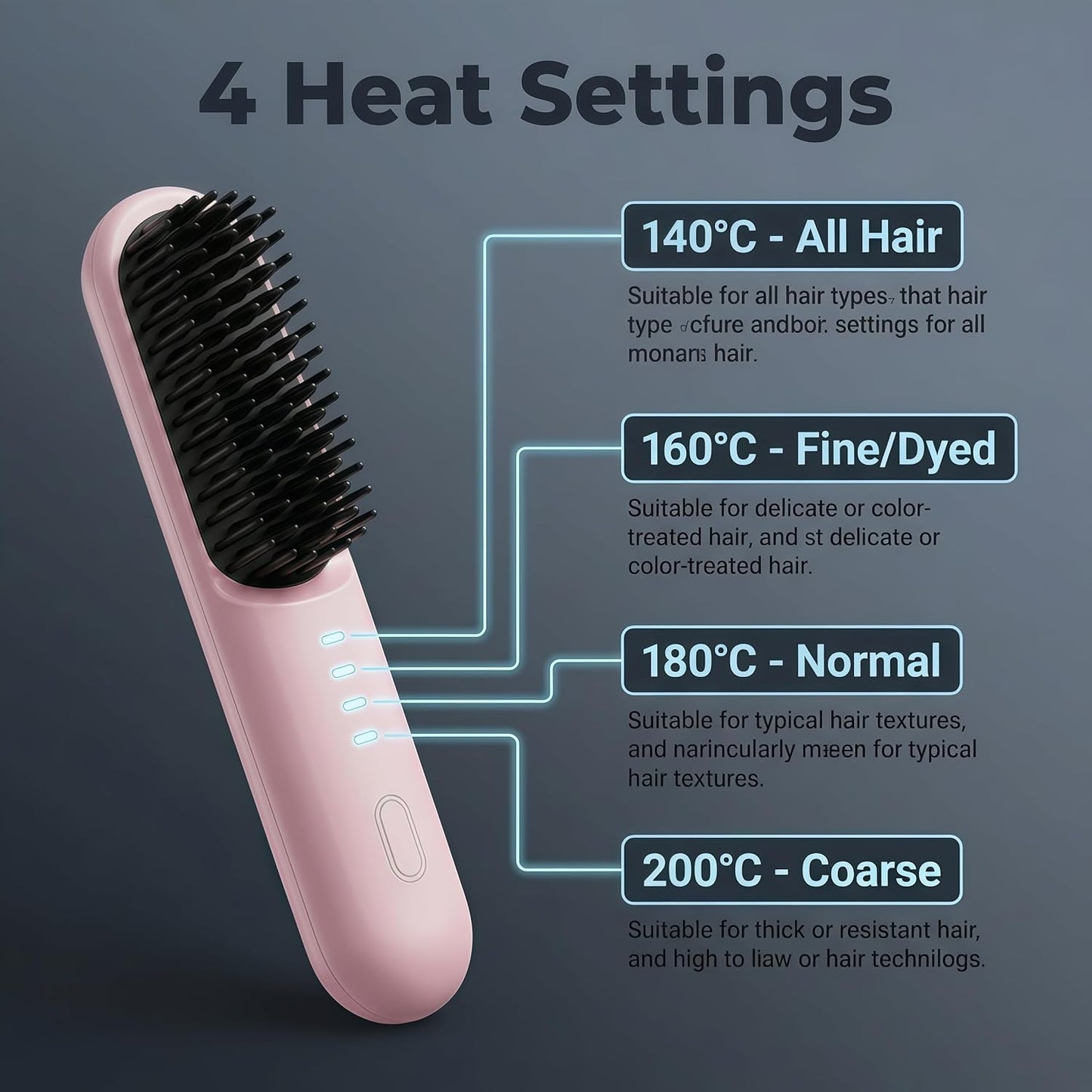 Cordless Hair Straightener Brush - Anti-Frizz Ionic Straightening Comb | Portable & Rechargeable (Pink)