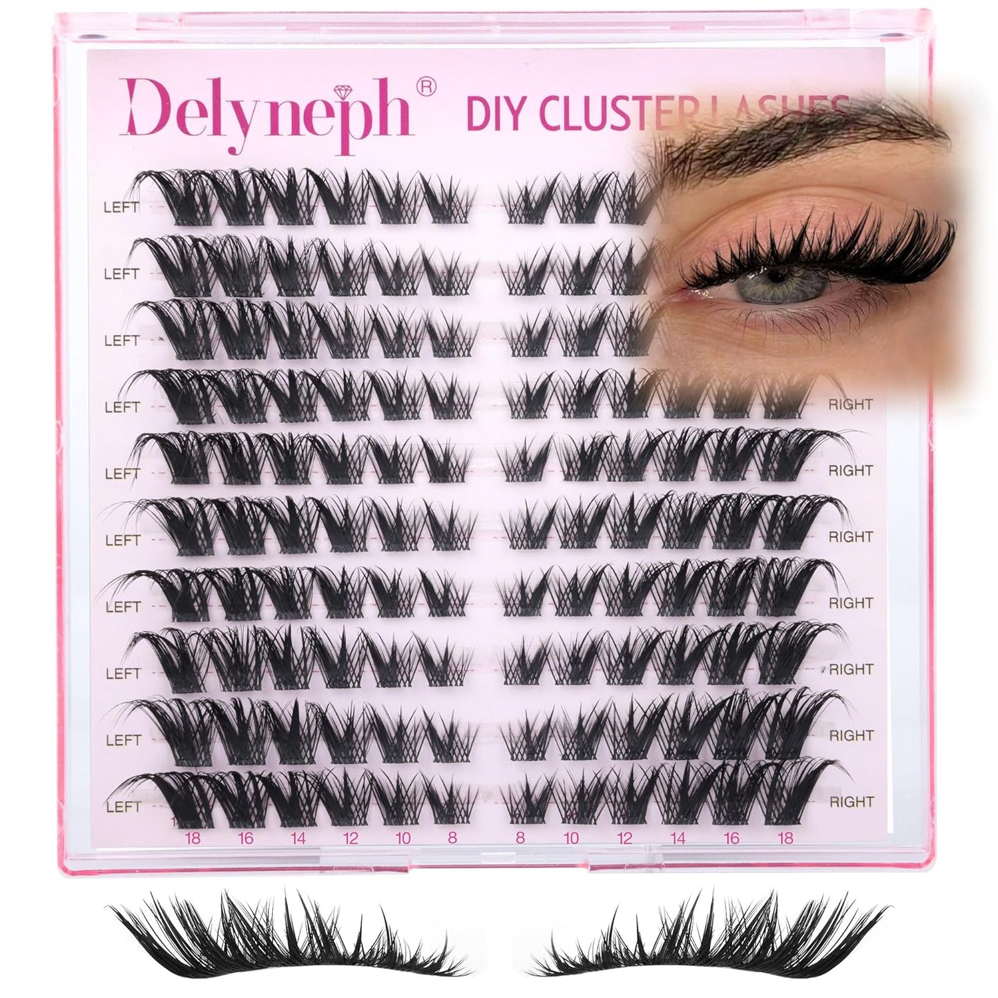 Natural Lash Clusters - Wispy Eyelash Extensions with Clear Band | C Curl, 10-16mm Individual Lashes