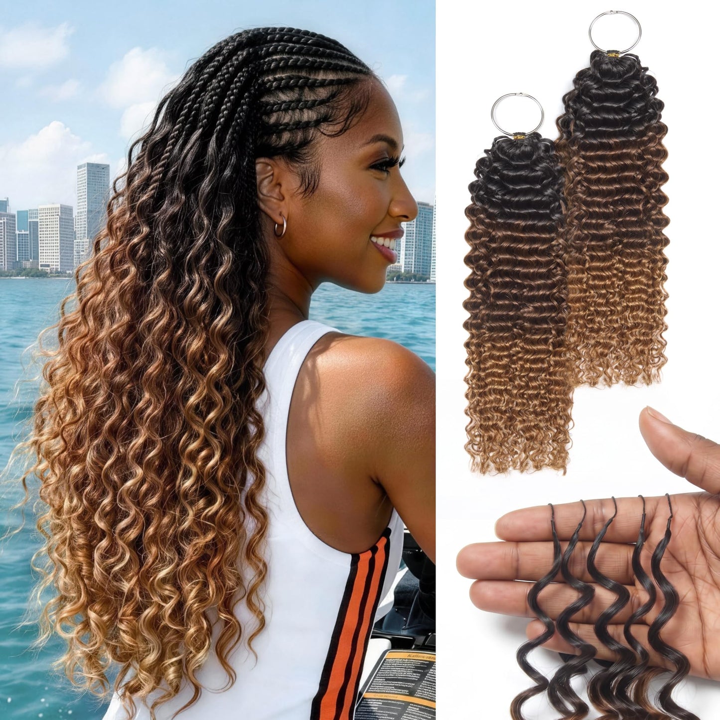 LUVME Deep Wave Crochet Hair for Black Women, 20 Inch 100g About 80 Strands, Pre-Separated & Pre-Fluffed Human Crochet Hair Extensions, Balayage Brown, Soft Natural Look, Lightweight & Tangle-Free