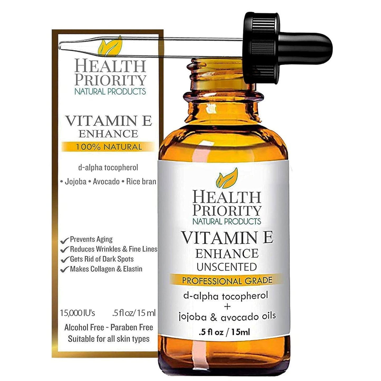 Vitamin E Oil - Organic, Handmade, Non-GMO - Nourishes Skin & Hair | 15,000 IU, 0.5 Fl Oz
