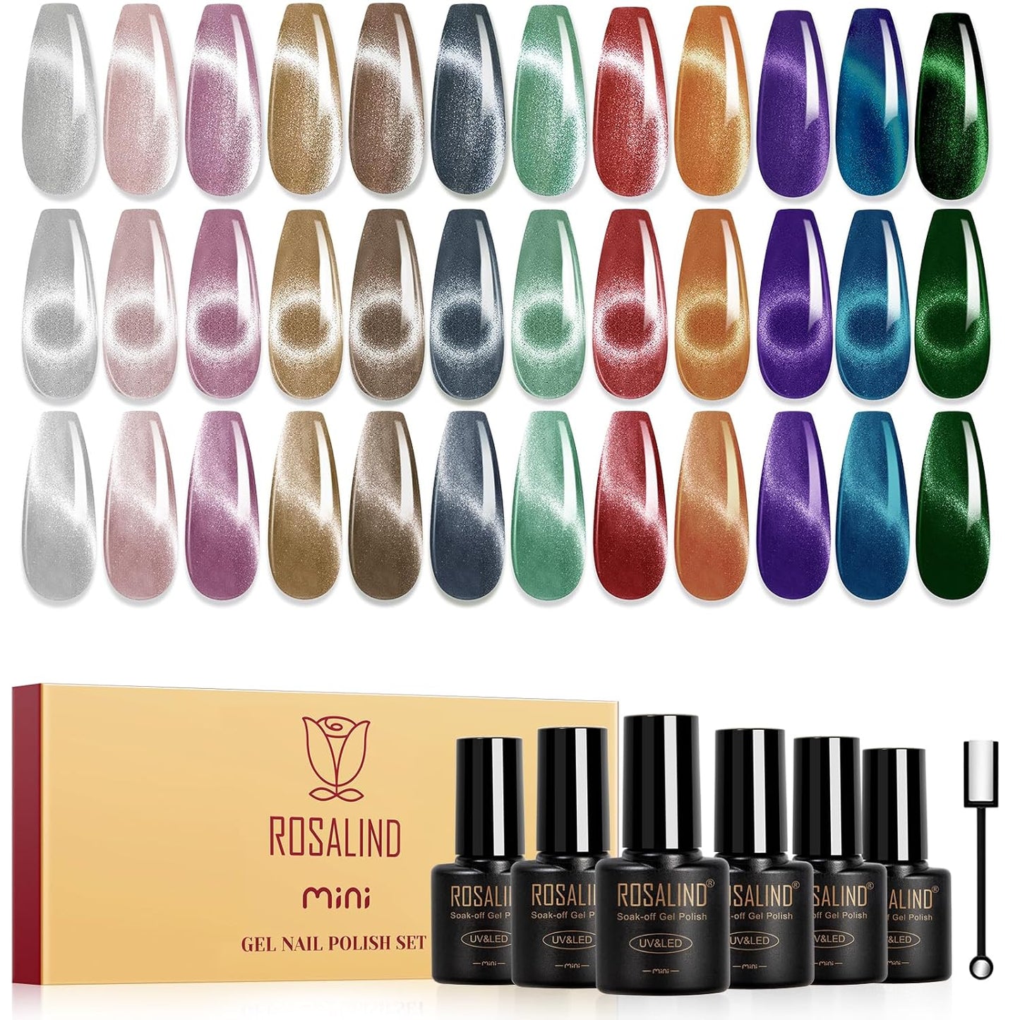 Cat Eye Gel Nail Polish - 12 Colors Magnetic Glitter Set | Sparkle Diamond Effect, Soak Off UV Manicure Gift for Women
