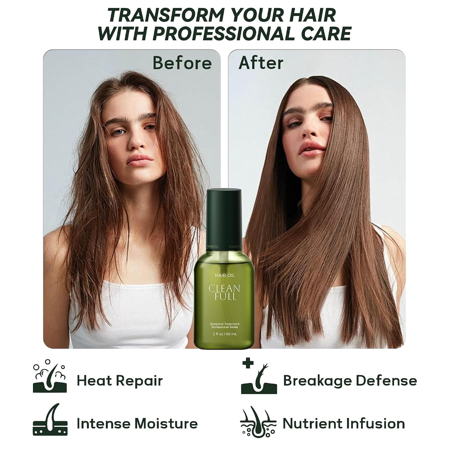 Botanical Hair Oil - Lightweight Leave-In Serum for Dry & Damaged Hair | Heat Protection, Frizz Control, Vegan (2 fl oz)