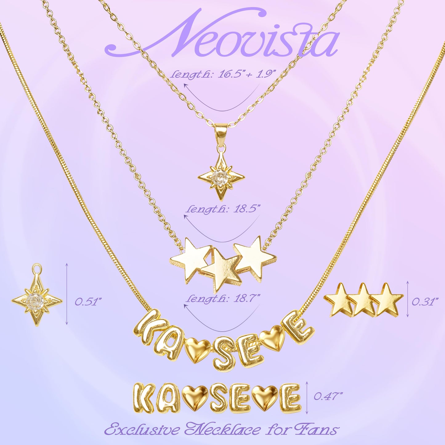 NEOVISTA Layered Necklaces For KATSEYE Merch - 18K Gold-Plated Charms Stackable Gold Necklace for Concert & Everyday Outfit, Adjustable Necklace Jewelry Fan Gift for Women
