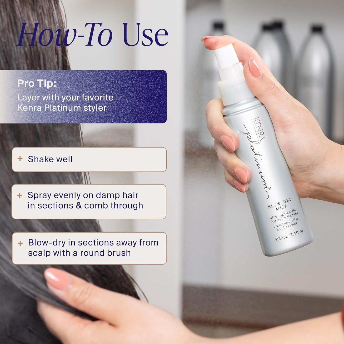 Kenra Platinum Blow-Dry Mist - Ultra-Lightweight Thermal Protectant for Fine to Medium Hair | Detangles, Smooths & Softens