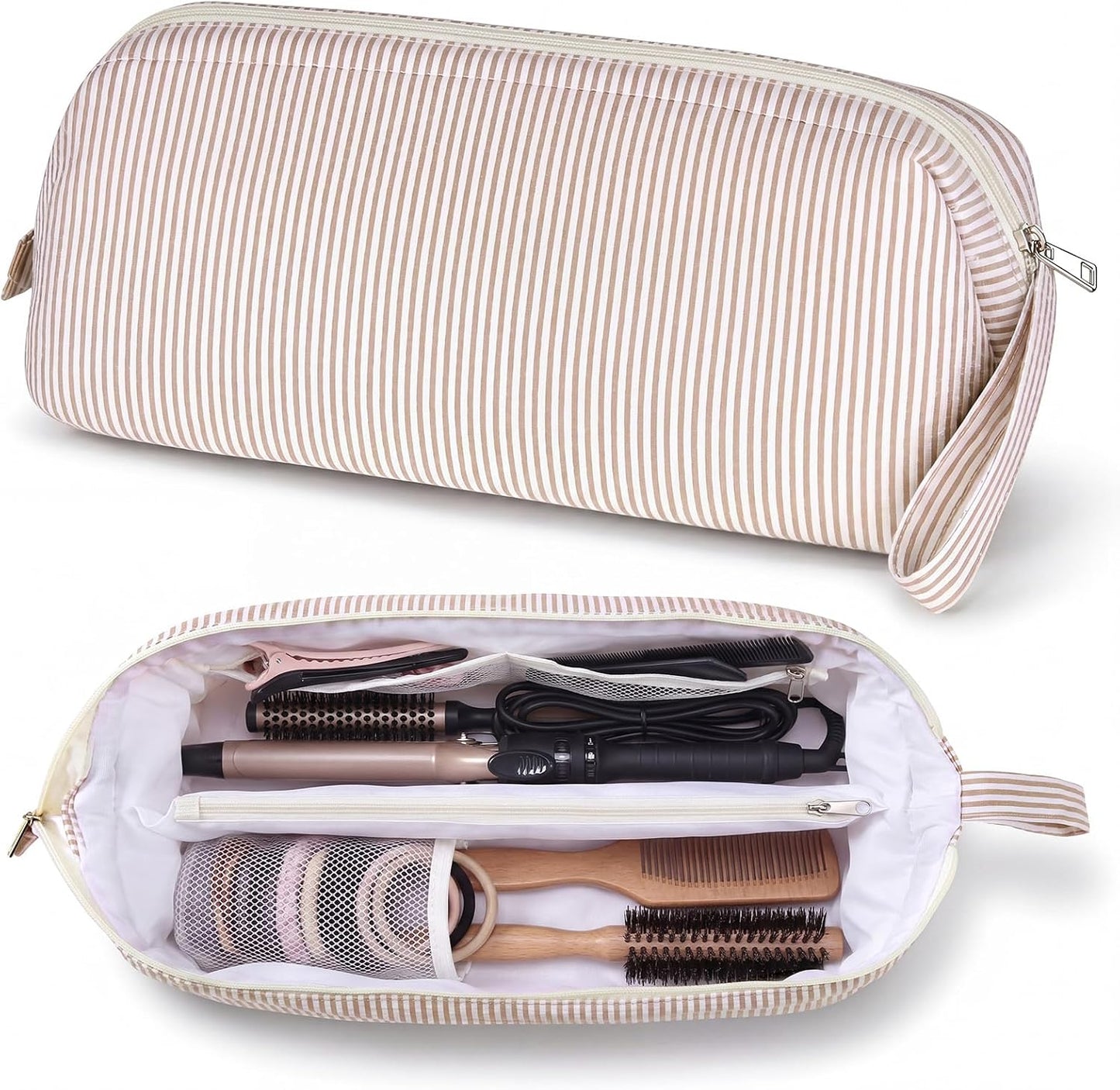 Hair Tools Travel Bag - Large Pink Striped Quilted Organizer for Hair Dryer & Styling Tools | Perfect for Travel