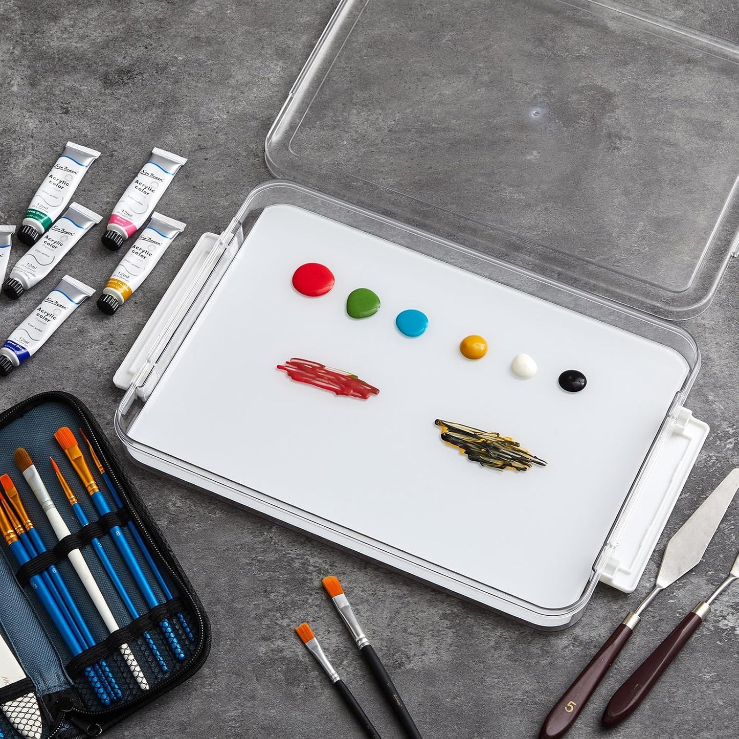Tempered Glass Palette for Oil Painting - 9 x 12 Inch Airtight Container with 40 Sheets Disposable Paper for DIY Color Mixing