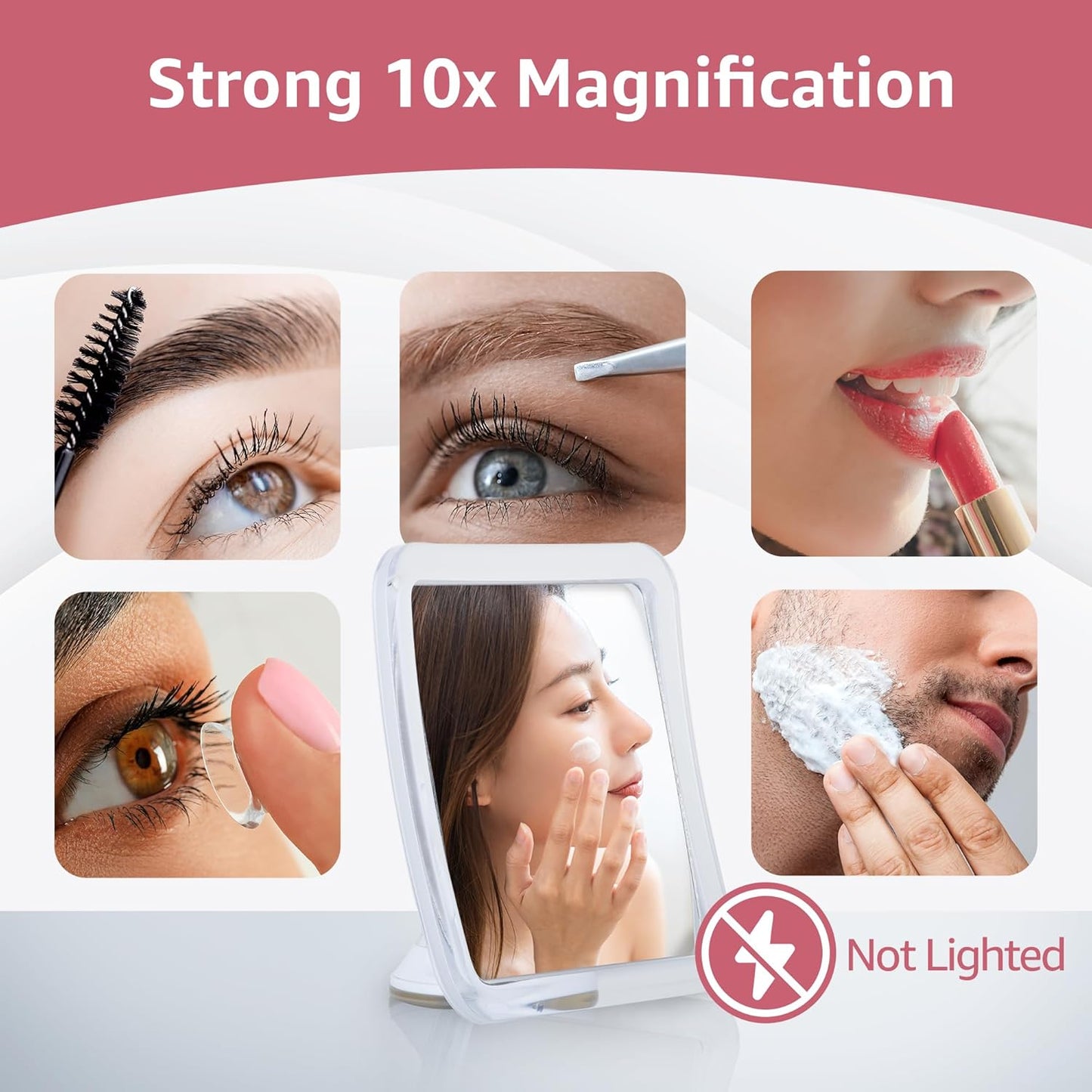 MIRRORVANA 10X Magnifying Makeup Mirror - Suction Cup for Travel & Vanity Use | 6.3" x 6.3" Square
