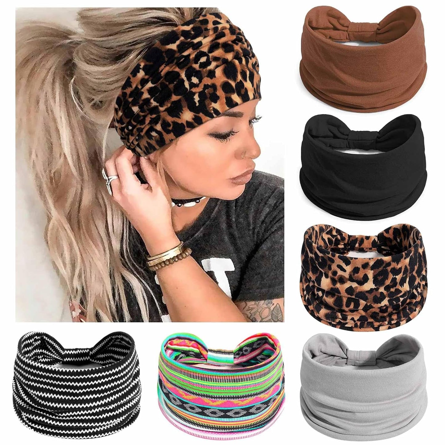Wide Headbands for Women - No Slip Knotted Turban Hair Accessories | Dark Green Boho Style
