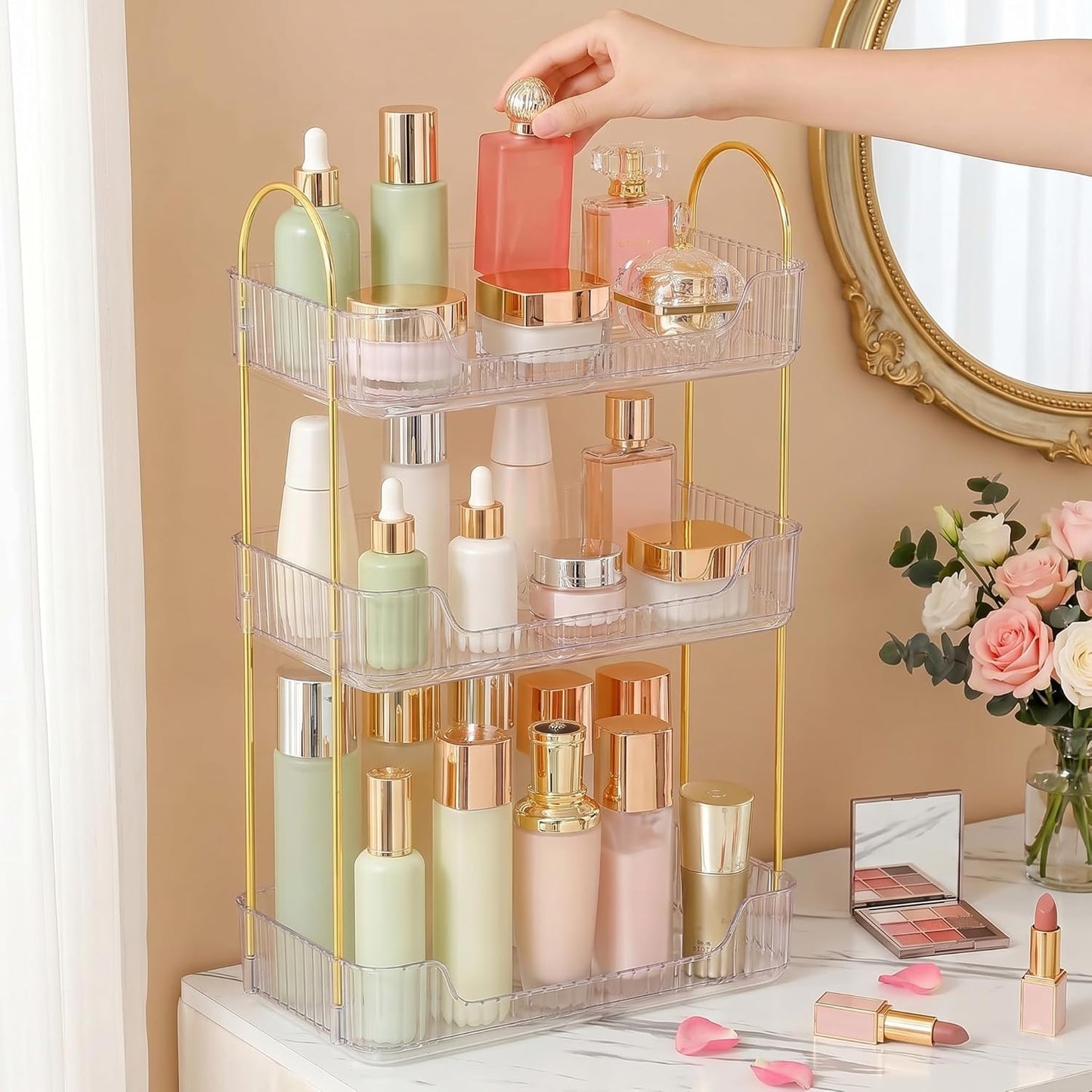 Aveniee Bathroom Counter Organizer - 3 Tier Perfume & Skincare Storage Shelf | Clear Vanity Makeup Tray