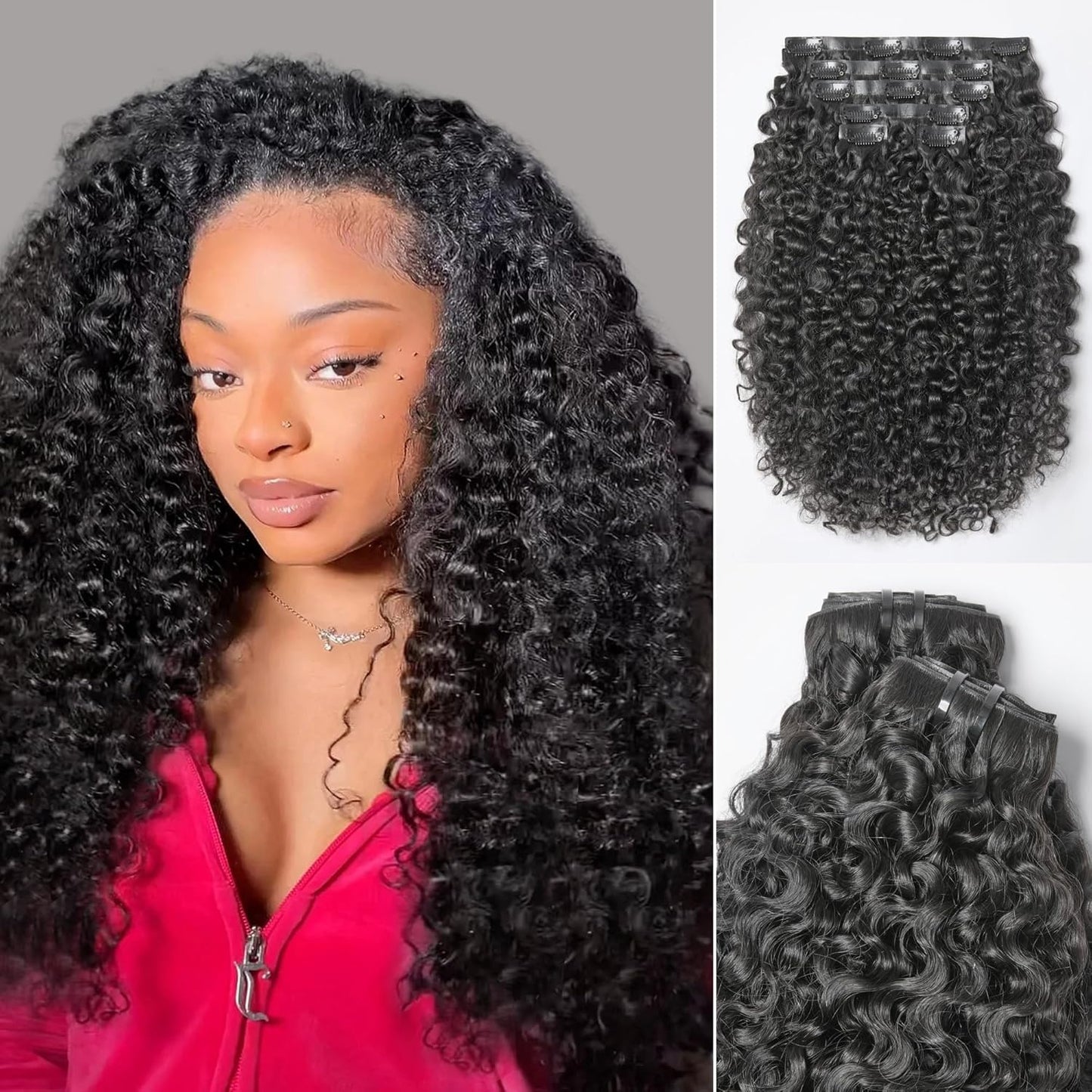 Invisible Messy Curly Clip-In Hair Extensions - Real Human Hair for Women | 14 Inch, 110g, 6 Pcs, Remy Hair