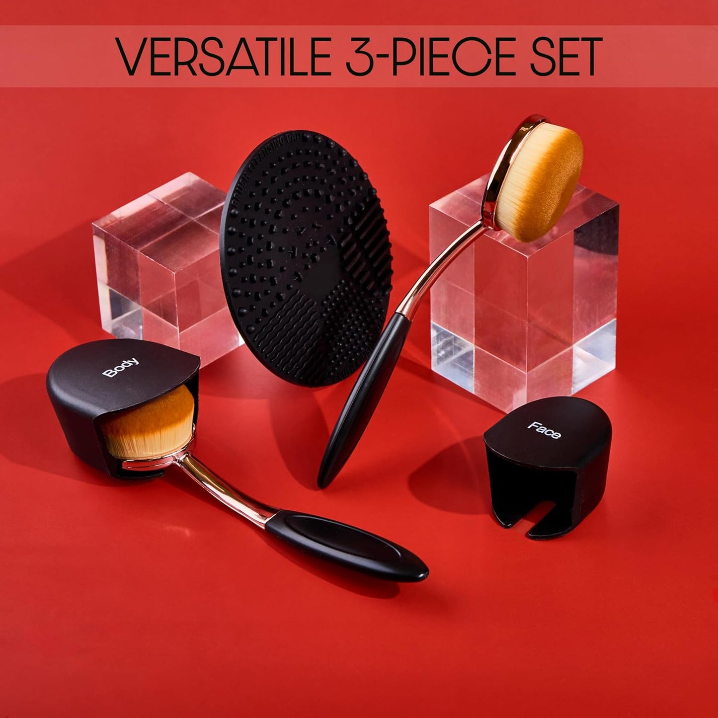 Multipurpose Oval Makeup Brush Set - Premium Face & Body Brushes for Seamless Application | Includes Silicone Brush Cleaner