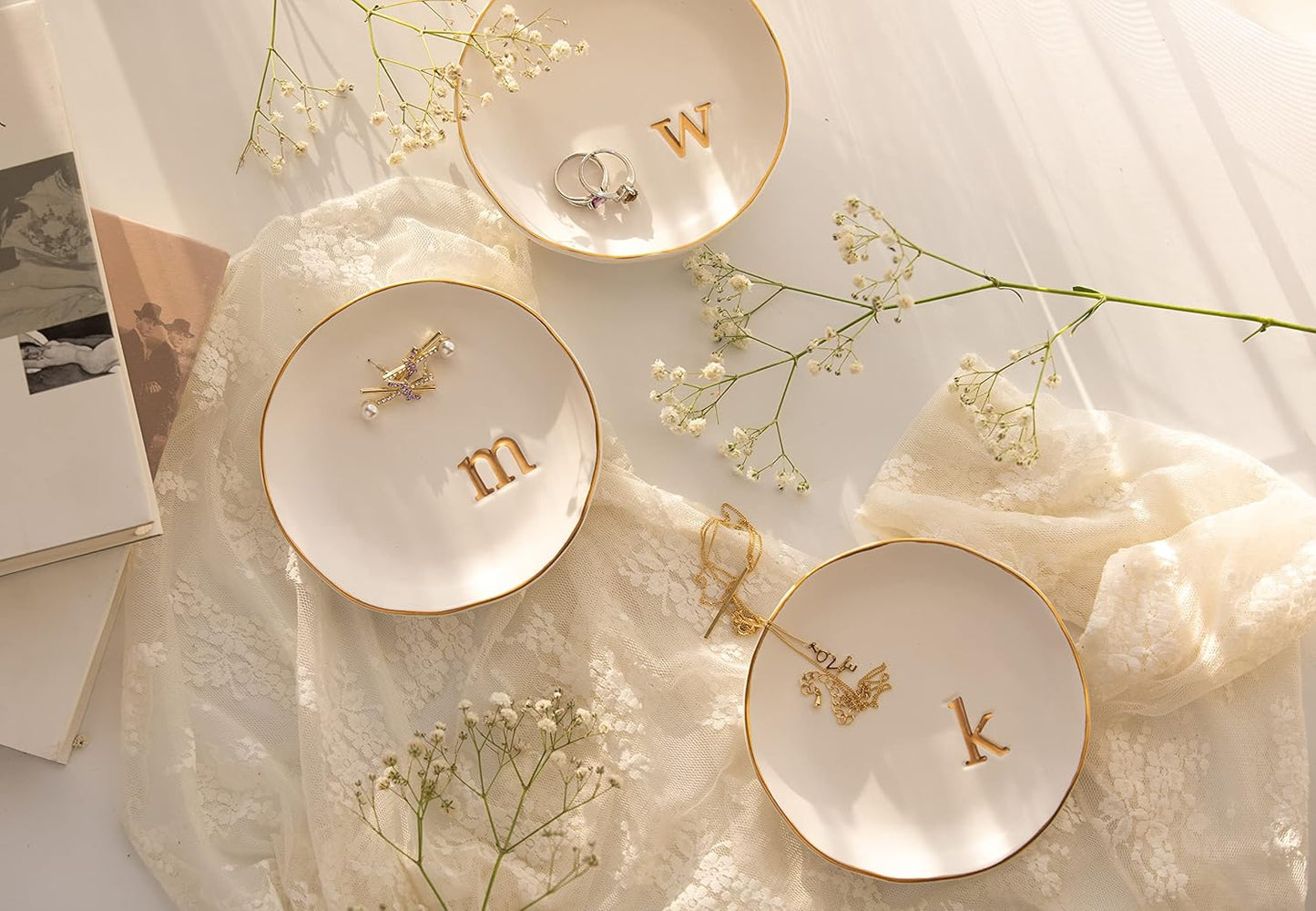 Ceramic Jewelry Tray - Decorative Trinket Dish for Rings, Earrings & Necklaces | 4.75" White Surface