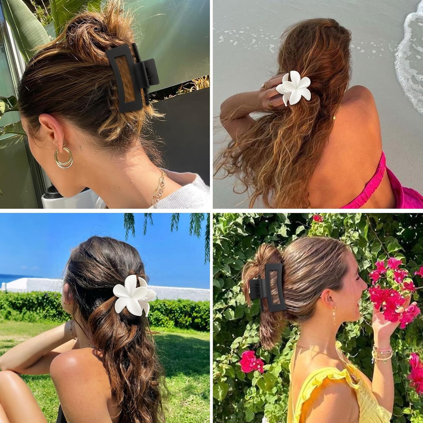 Flower Hair Clips - 6 PCS Hawaiian Hibiscus & Plumeria Claw Clips for Thick or Thin Hair | Stylish Accessories for Women