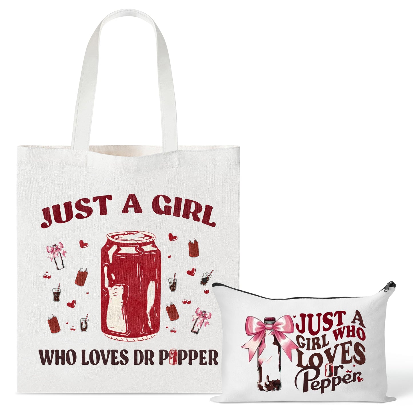 Jollaroo Drinks Lovers Canvas Bags - 2Pcs Soda Drinks Lover Gift Tote Bag Makeup Bag, Bring Me A Pepper And Tell Me I’m Pretty Handbag Cosmetic Pouch, Supply for Birthday Party Vodka Drinkers