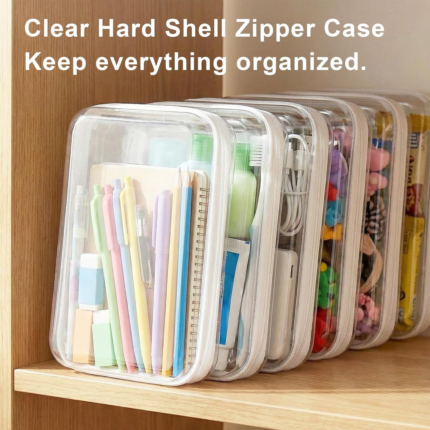 Clear Hard Shell Zipper Case - 3 Pack Large Organizer Pouches for Toys, Travel & Makeup | Waterproof Storage