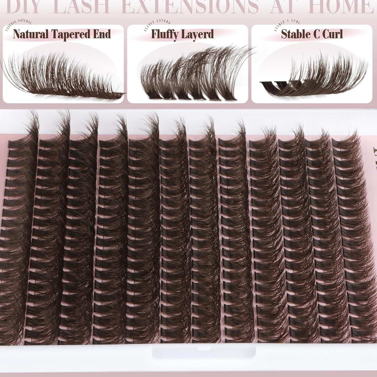 Dark Brown Lash Clusters - 80D Fluffy Wispy Volume Eyelash Extensions | D Curl 10-18mm, 240PCS for Natural Glam Look