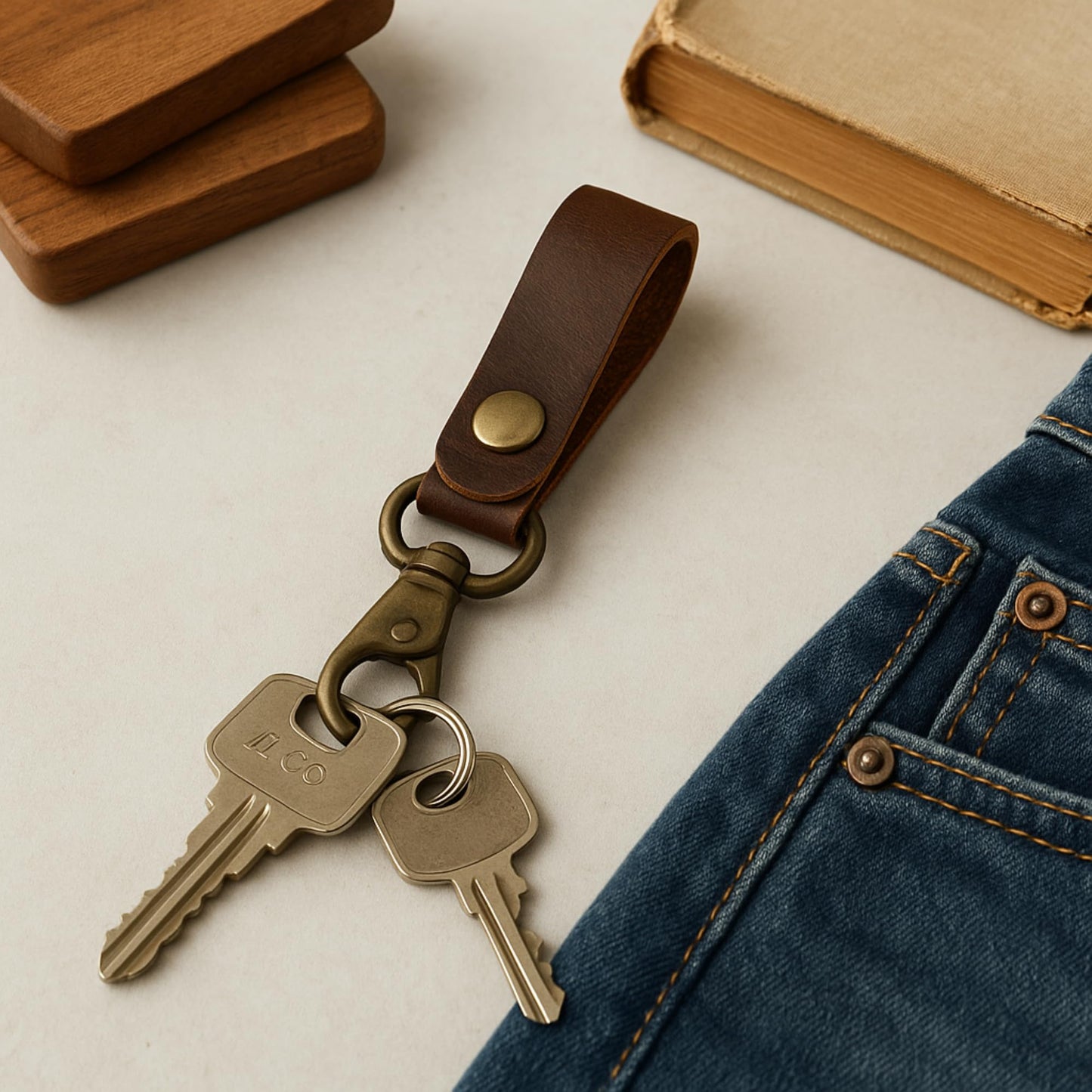 CestAntiQ, Leather Keychain Loop | Belt Key Holder | Everyday Carry | Backpack Organizer | Handmade Keychain | Brown Leather Keyholder | Key Clip Loop | Belt Key Holder :: Brown