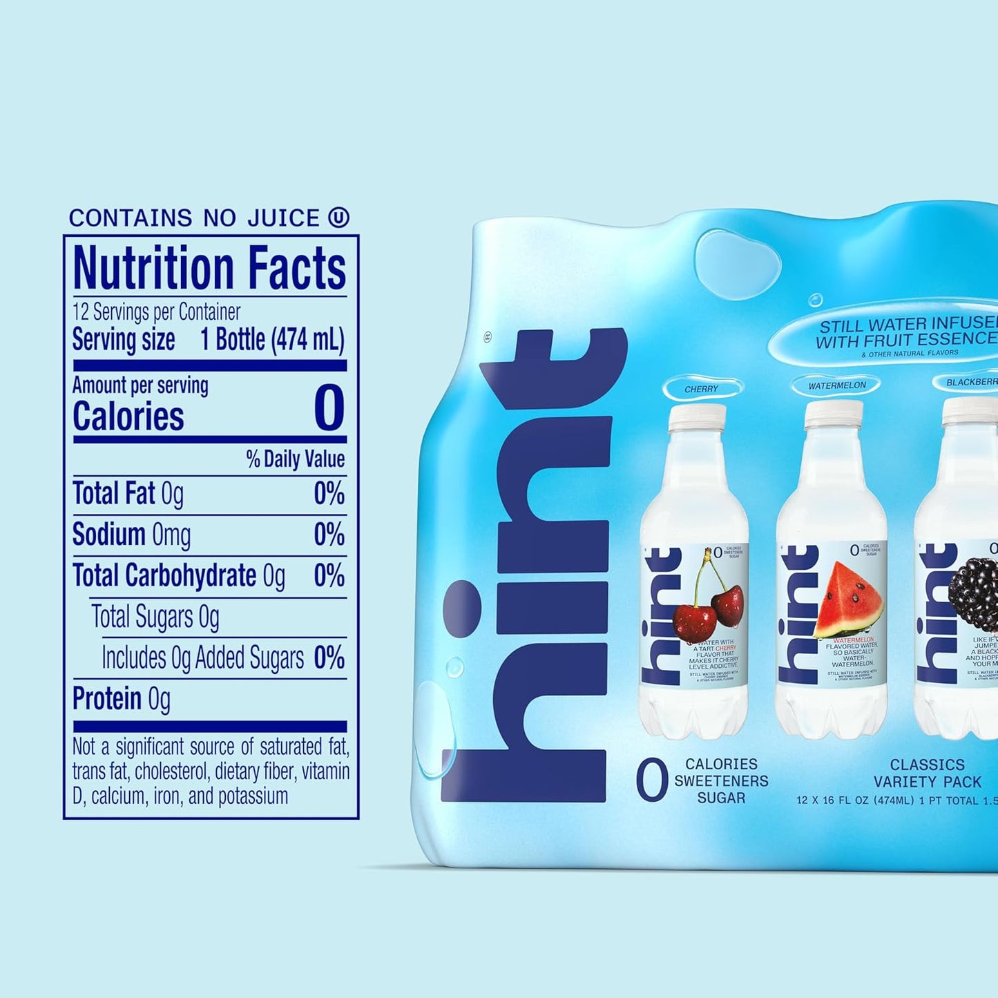 Hint Infused Bottled Water Variety Pack - Sugar-Free, Zero Calorie Natural Flavors | 16 Fl Oz (Pack of 12)