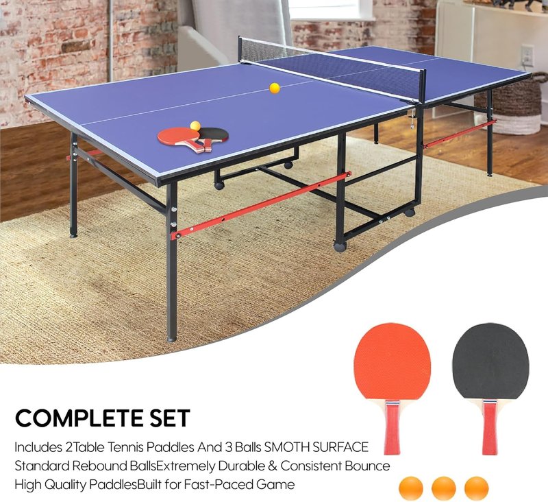 Foldable Ping Pong Table - Professional Indoor/Outdoor Table Tennis Set with Net, 2 Paddles & 3 Balls | Tournament Quality