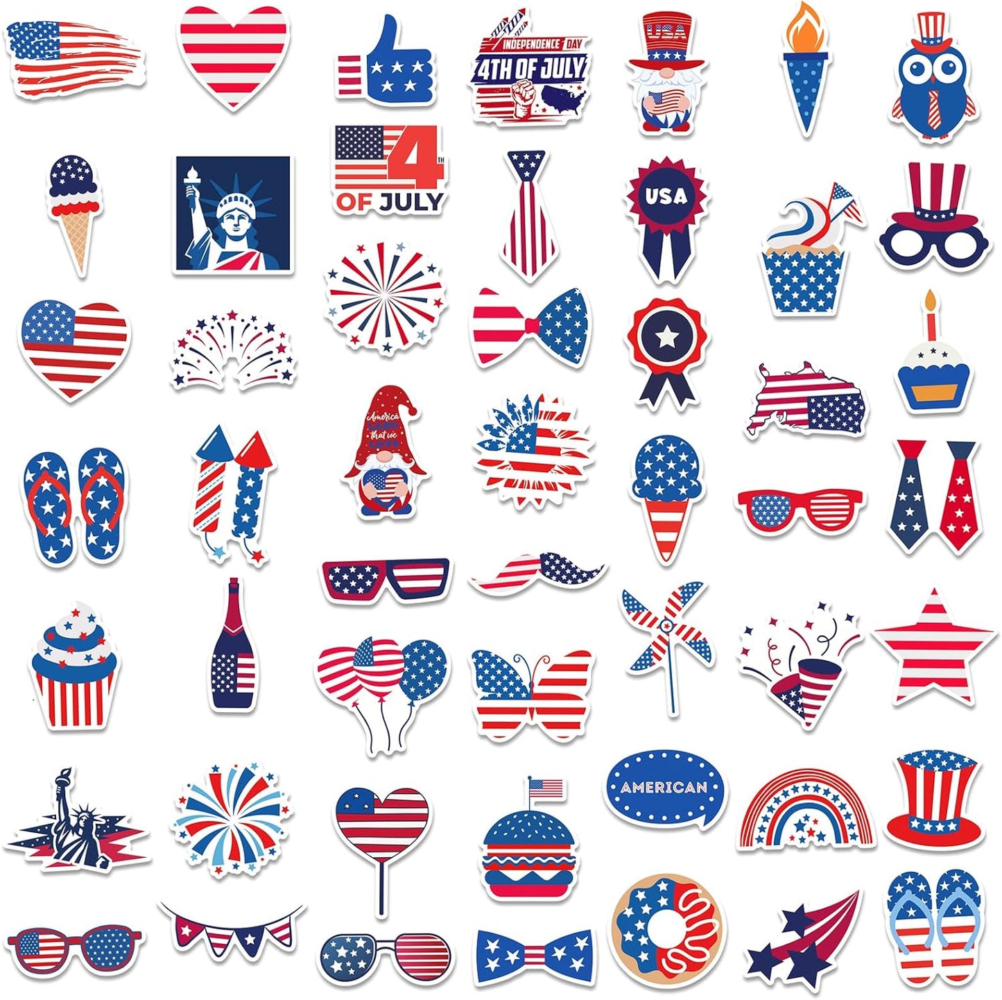 Patriotic 4th of July Vinyl Stickers - 100 Waterproof Stickers for Laptop, Water Bottle & Skateboard Decor