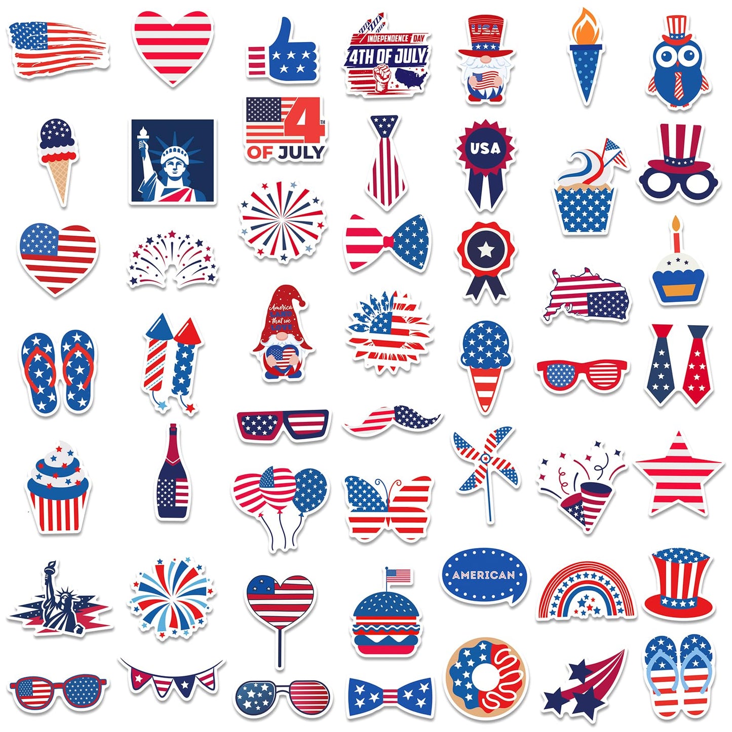 100pcs 4th of July Theme Waterproof Vinyl Stickers - Patriotic Independence Day & Party Favors Decorations for Laptop, Water Bottle, Skateboard