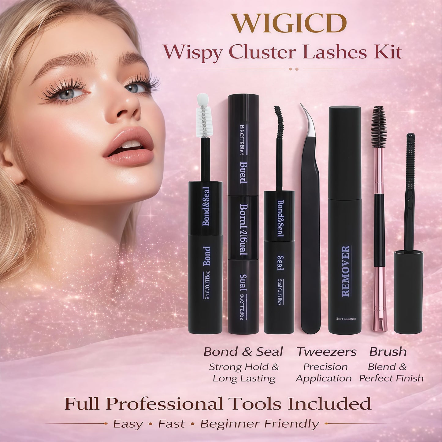 Lash Clusters Kit: Eyelash Clusters Individual Lash Extension Kit 480 Pcs D Curl Fluffy Wispy False Eyelashes Extensions Thin Band with Bond Seal Tweezers Brush
